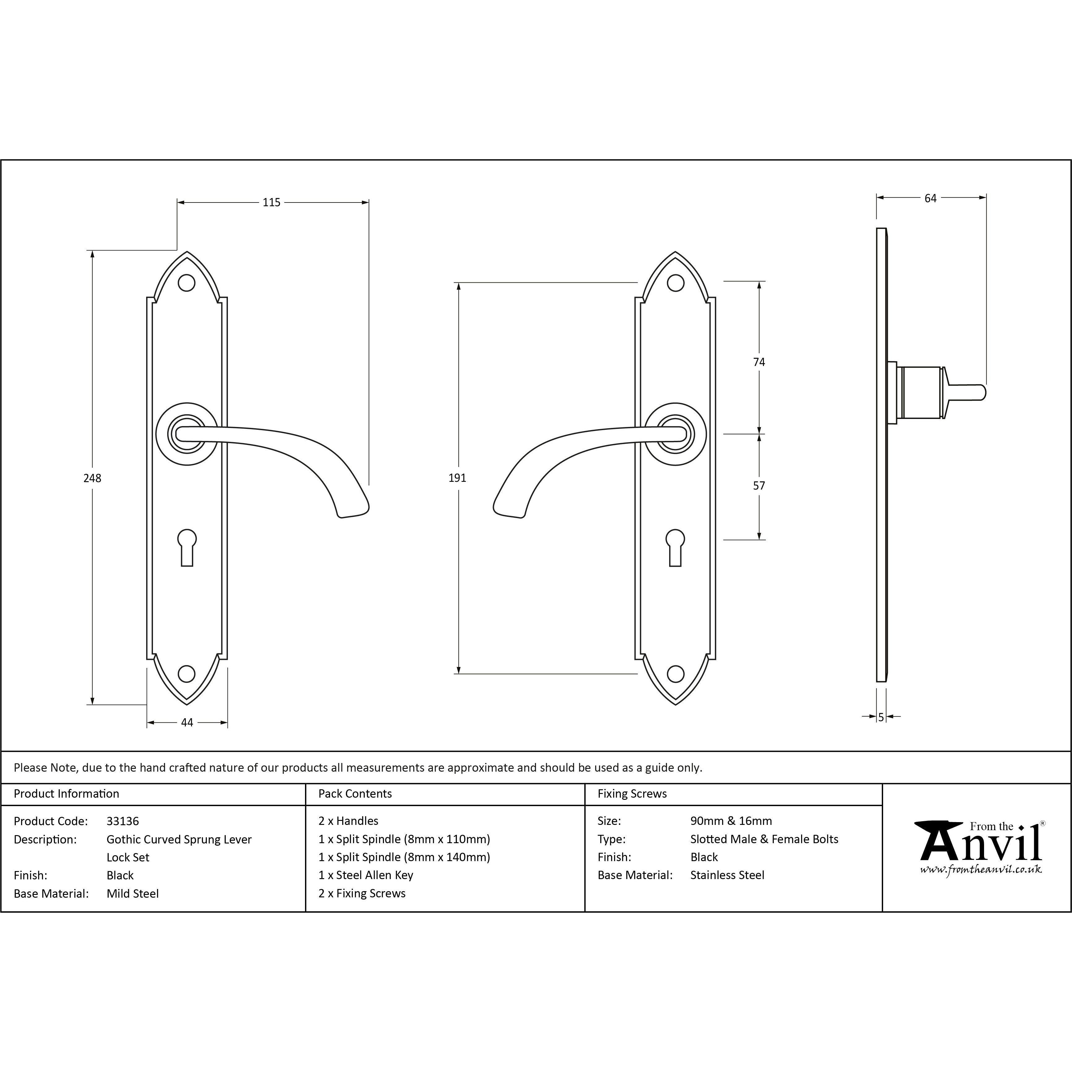 Black Gothic Curved Sprung Lever Lock Set | From The Anvil-Lever Lock-Yester Home