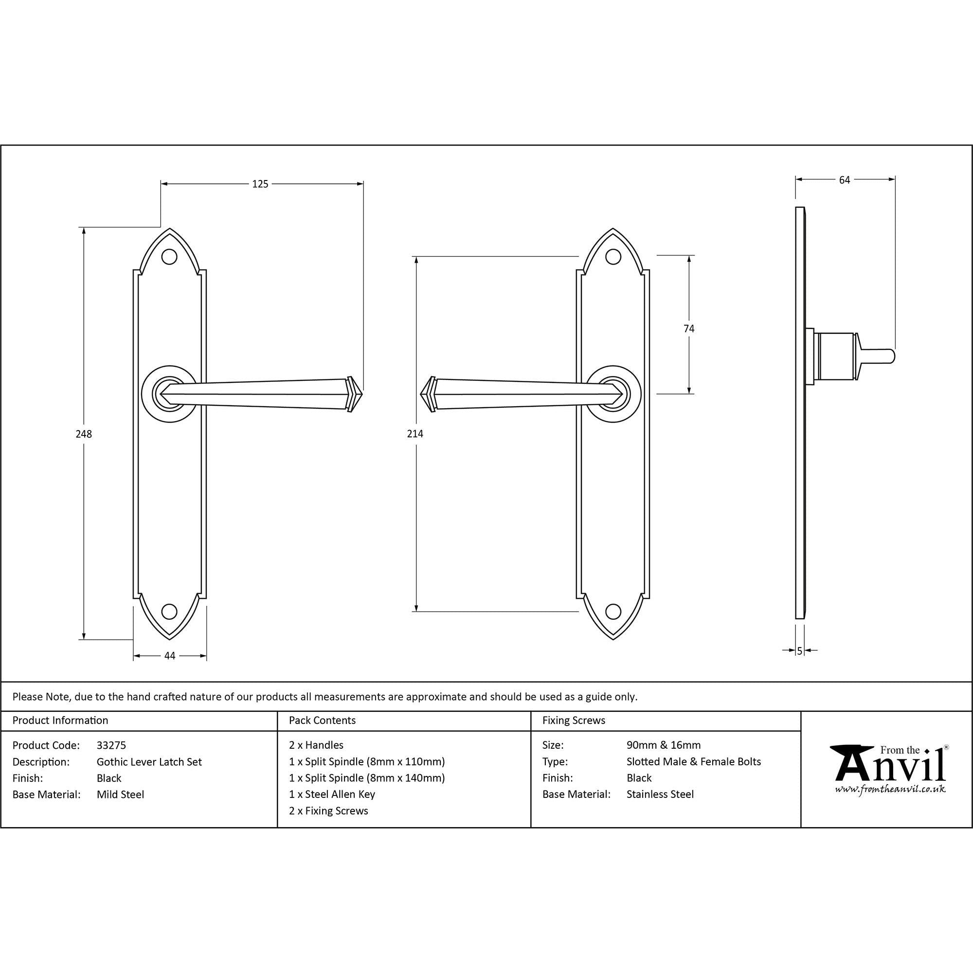 Black Gothic Lever Latch Set | From The Anvil - Lever Latch - From The Anvil - Yester Home