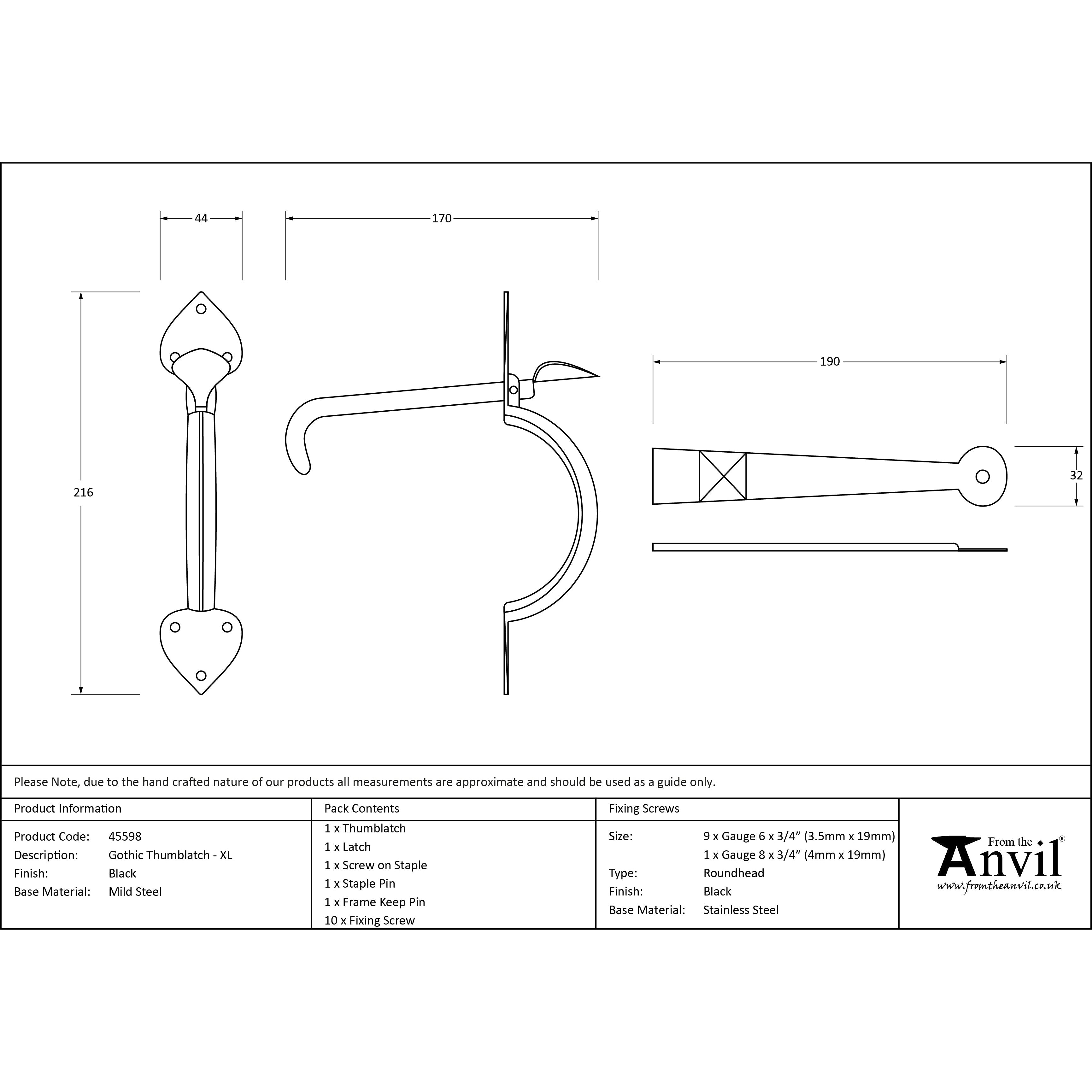 Black Gothic Thumblatch - XL | From The Anvil-Thumblatches-Yester Home
