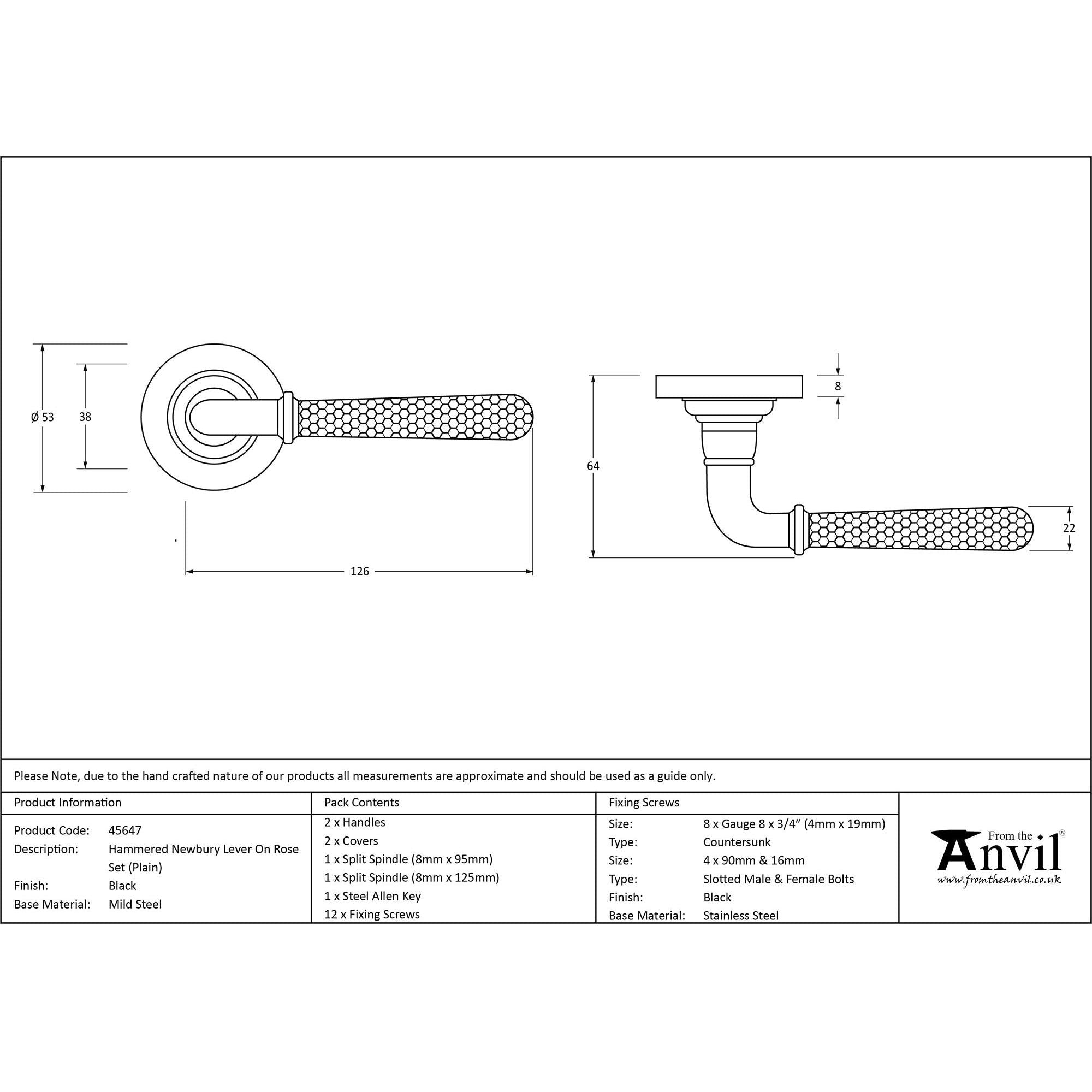Black Hammered Newbury Lever on Rose Set (Plain) | From The Anvil - Concealed - From The Anvil - Yester Home