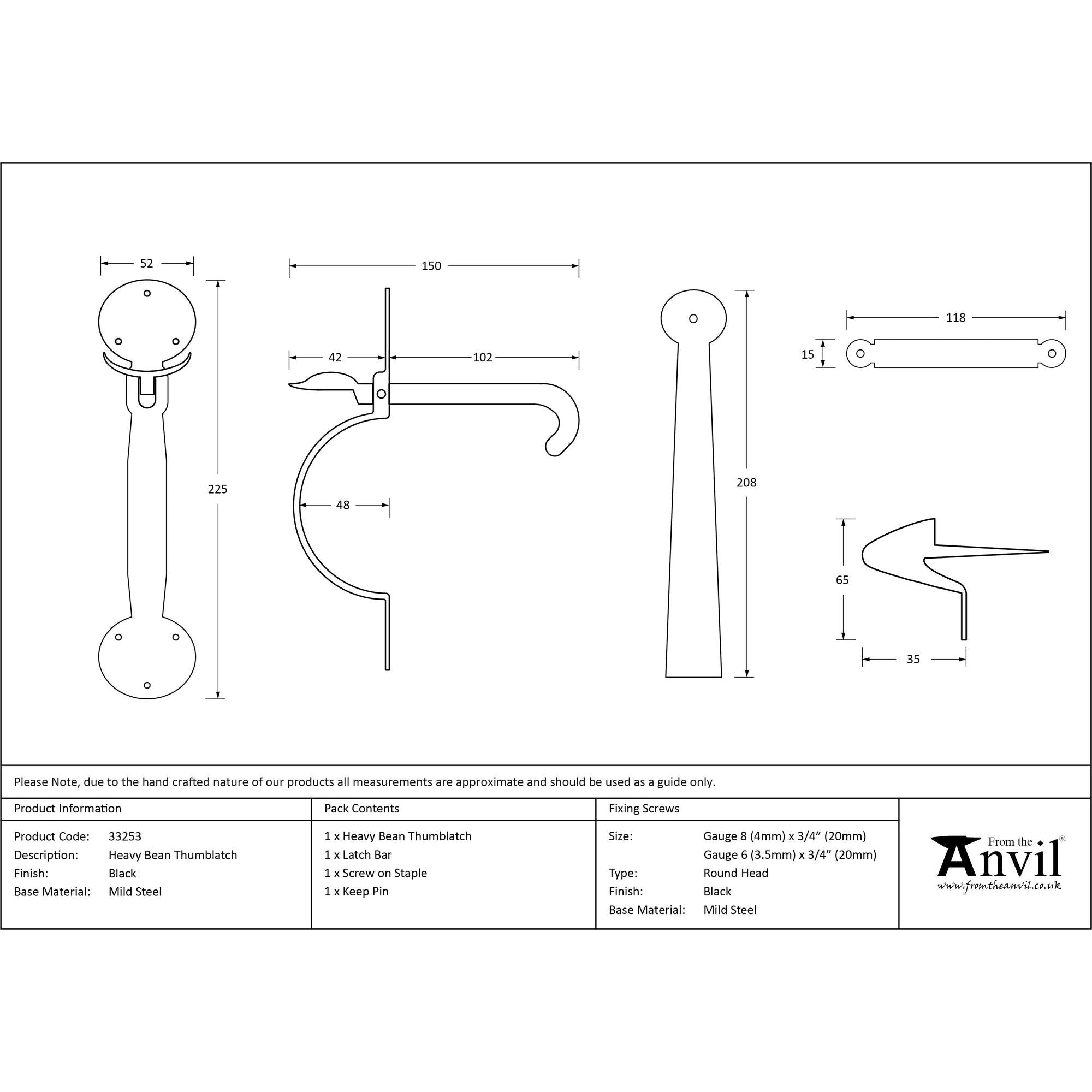 Black Heavy Bean Thumblatch | From The Anvil - Thumblatches - From The Anvil - Yester Home