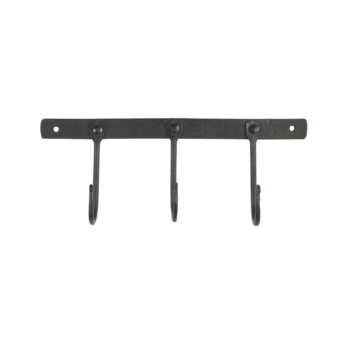 Black Iron Rack With 3 Hooks-Hooks-Yester Home