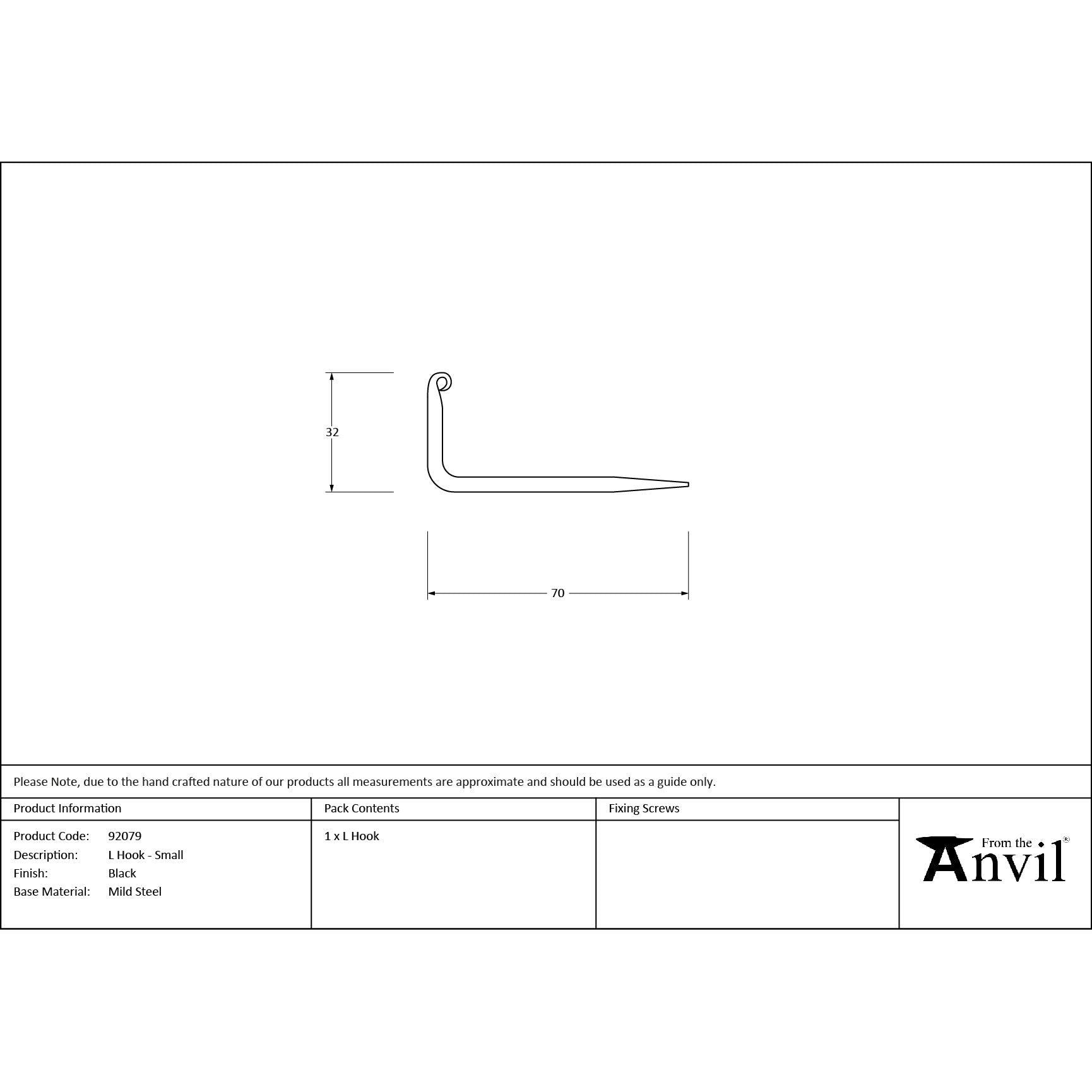 Black L Hook - Small | From The Anvil - L Hooks - From The Anvil - Yester Home