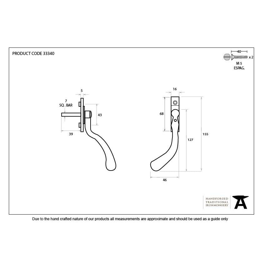 Black Large 16mm Peardrop Espag - LH | From The Anvil-Espag. Fasteners-Yester Home