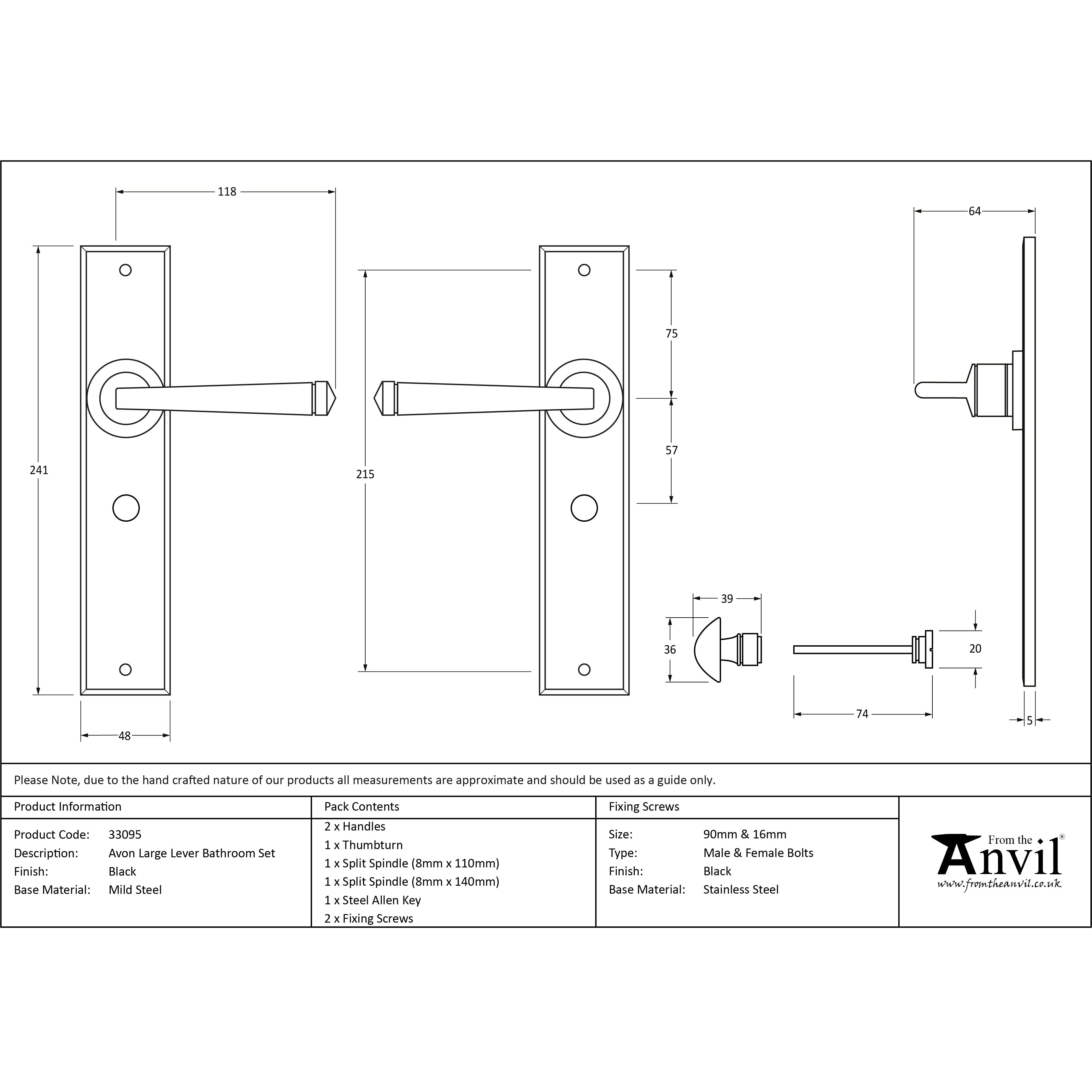 Black Large Avon Lever Bathroom Set | From The Anvil-Lever Bathroom-Yester Home