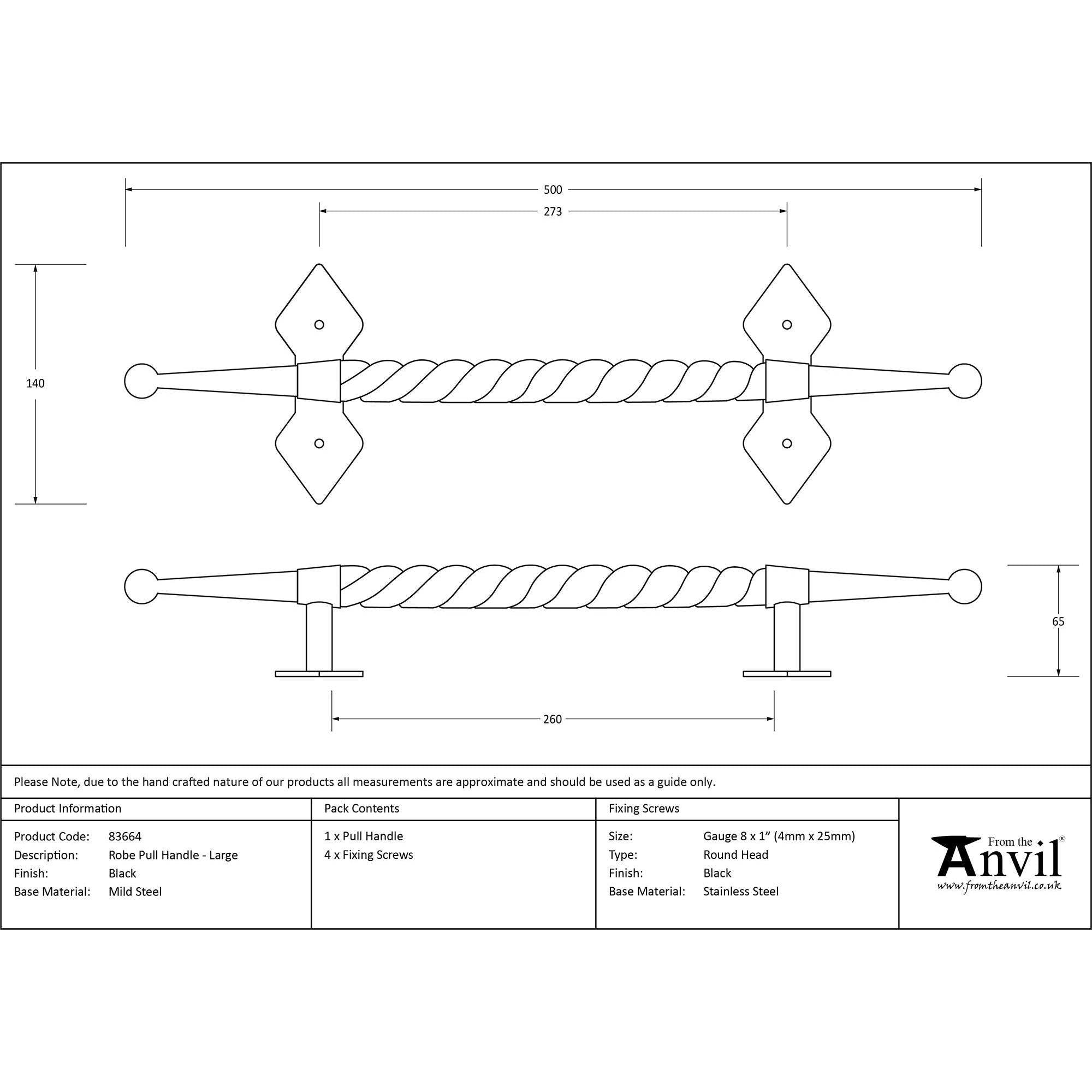Black Large Robe Pull Handle | From The Anvil - Pull Handles - From The Anvil - Yester Home