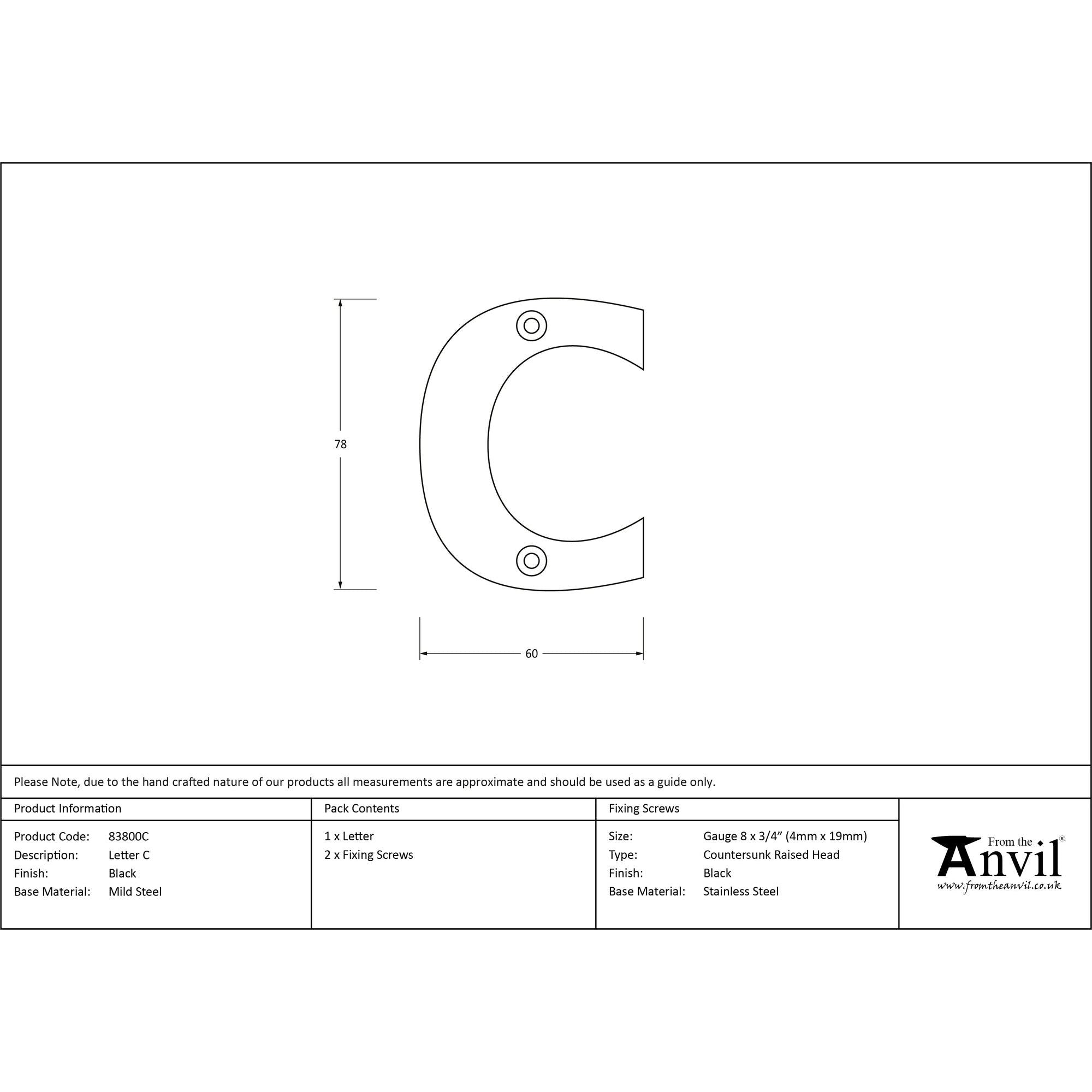 Black Letter C | From The Anvil - Letters - From The Anvil - Yester Home
