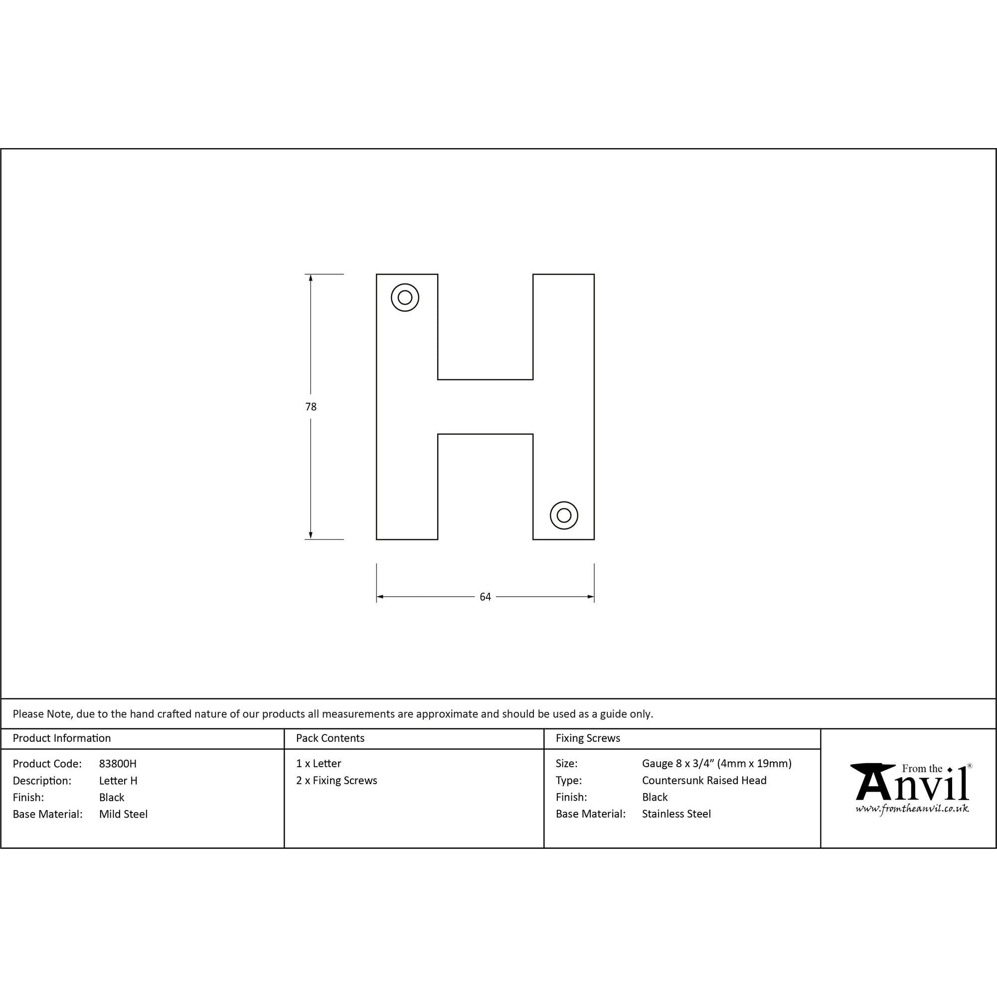 Black Letter H | From The Anvil - Letters - From The Anvil - Yester Home