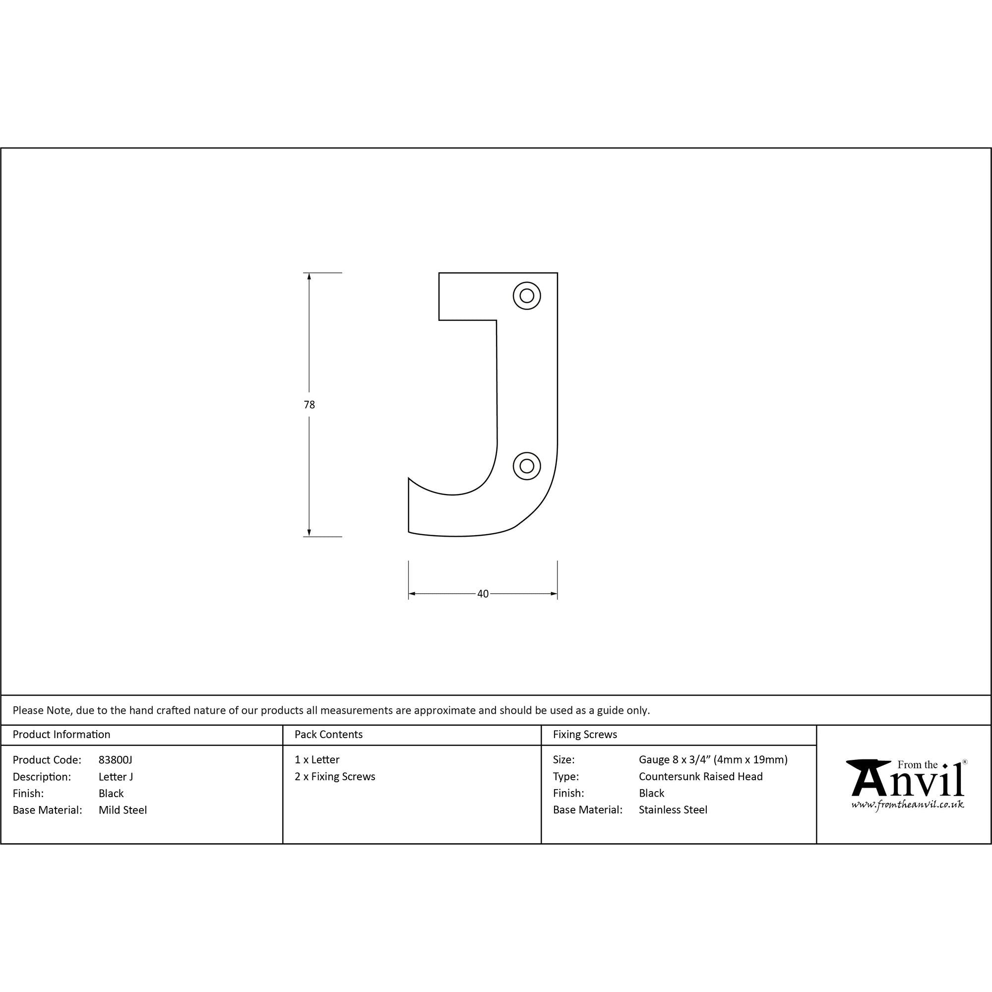 Black Letter J | From The Anvil - Letters - From The Anvil - Yester Home