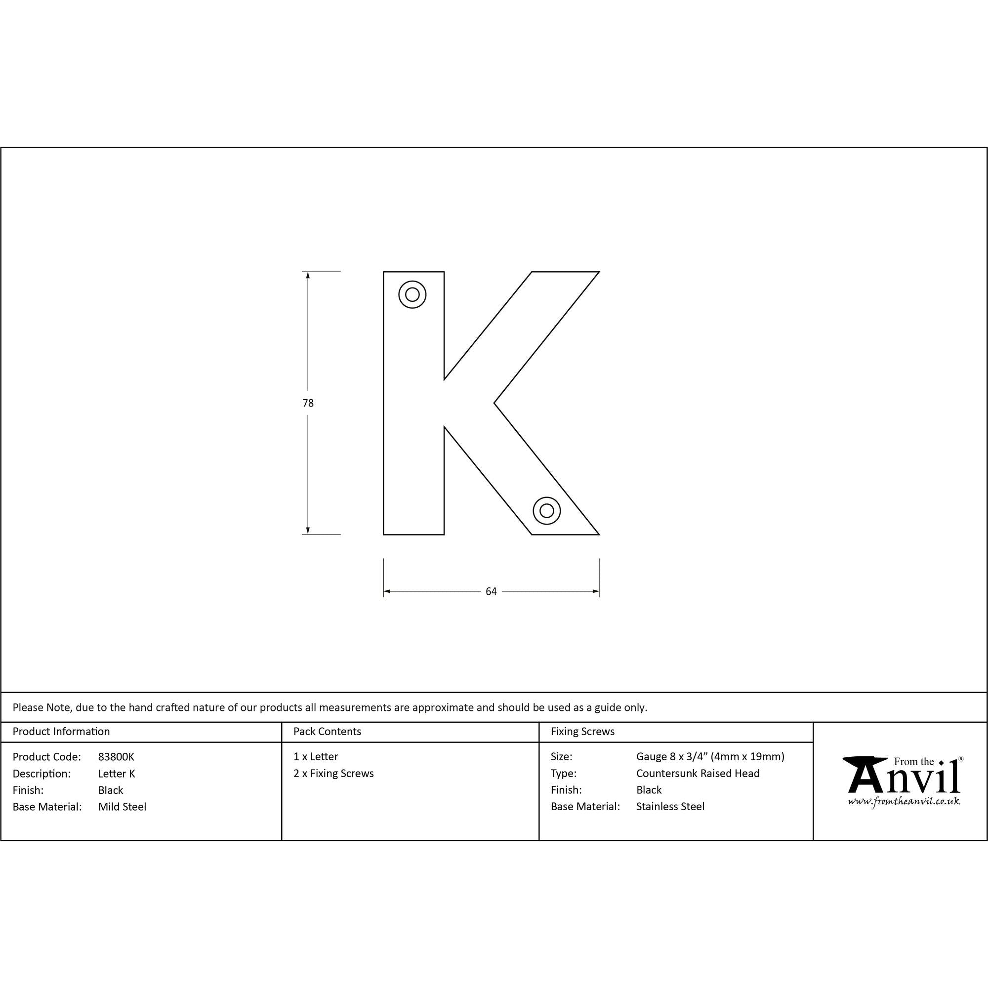 Black Letter K | From The Anvil - Letters - From The Anvil - Yester Home