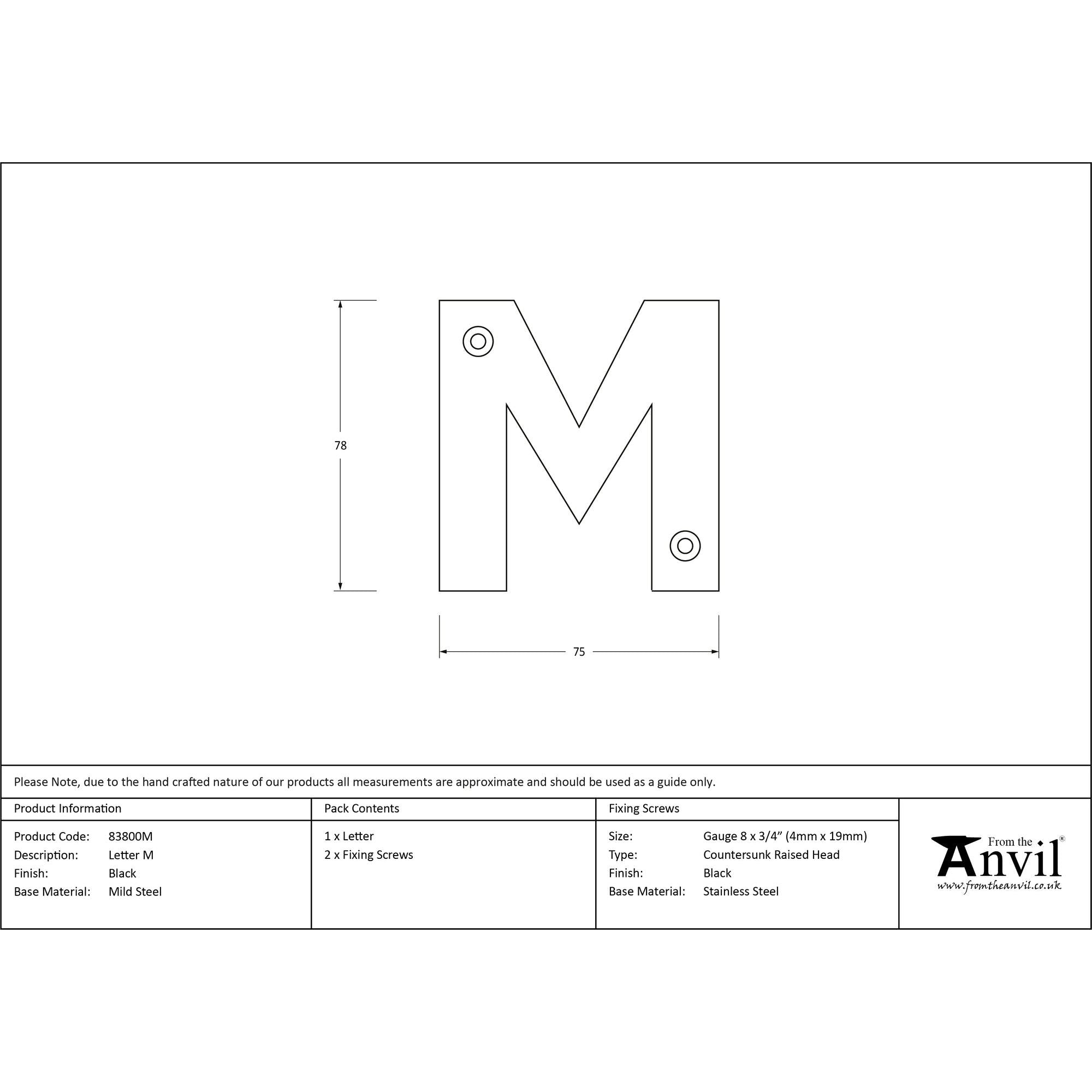 Black Letter M | From The Anvil - Letters - From The Anvil - Yester Home