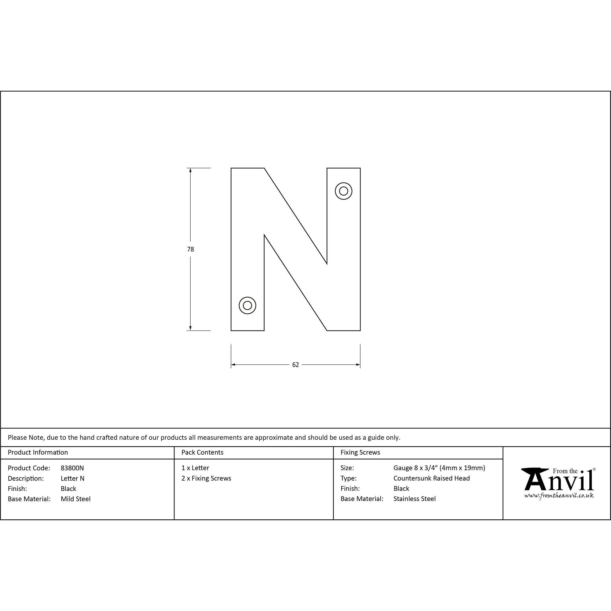 Black Letter N | From The Anvil - Letters - From The Anvil - Yester Home