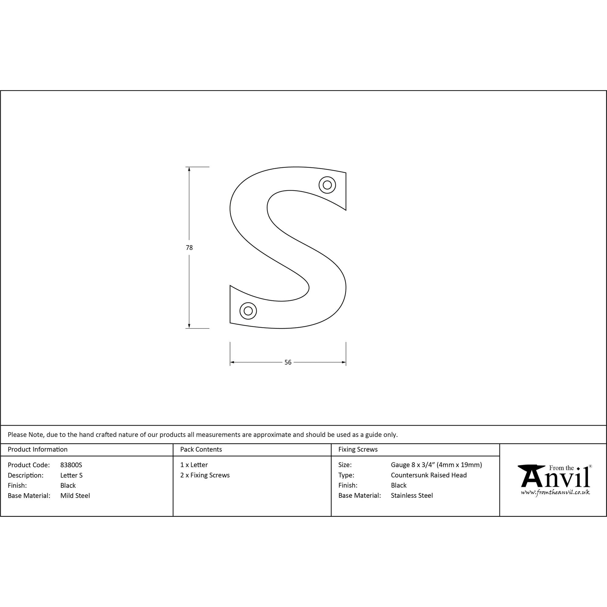 Black Letter S | From The Anvil - Letters - From The Anvil - Yester Home