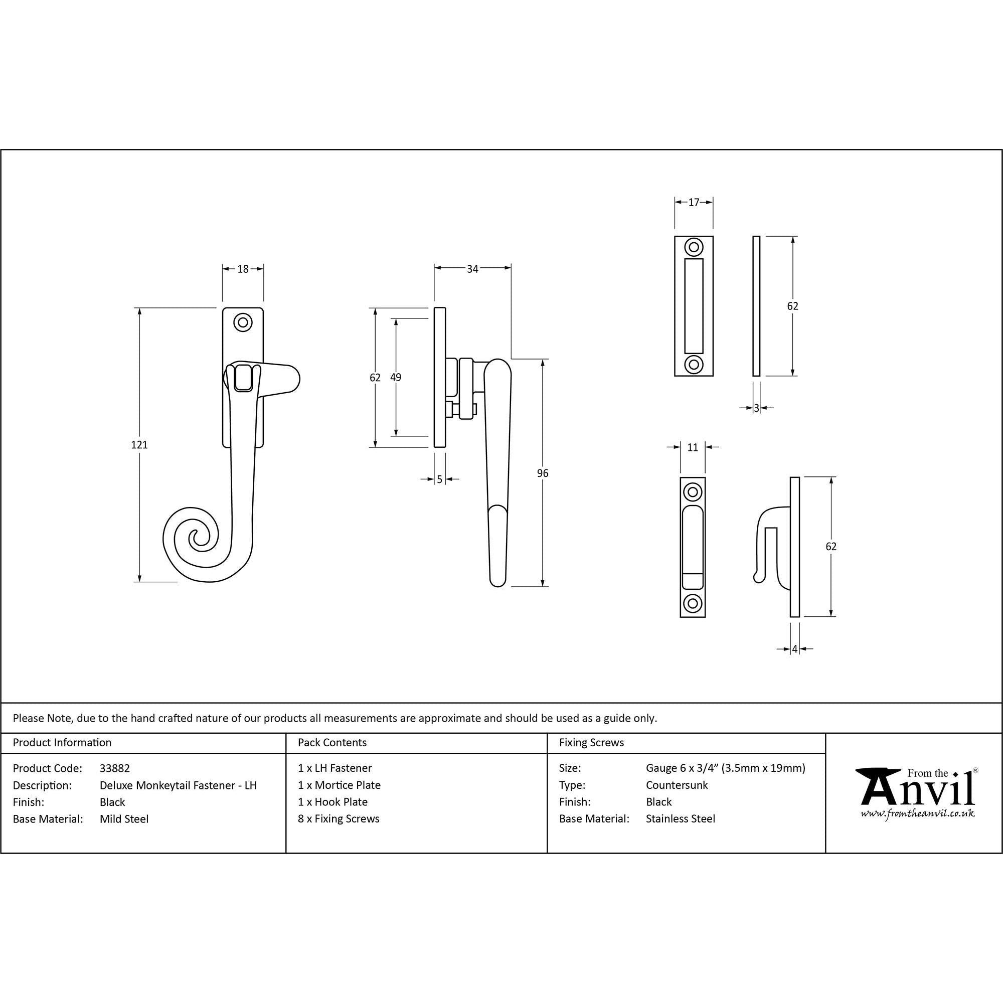 Black Locking Deluxe Monkeytail Fastener - LH | From The Anvil - Locking Fasteners - From The Anvil - Yester Home