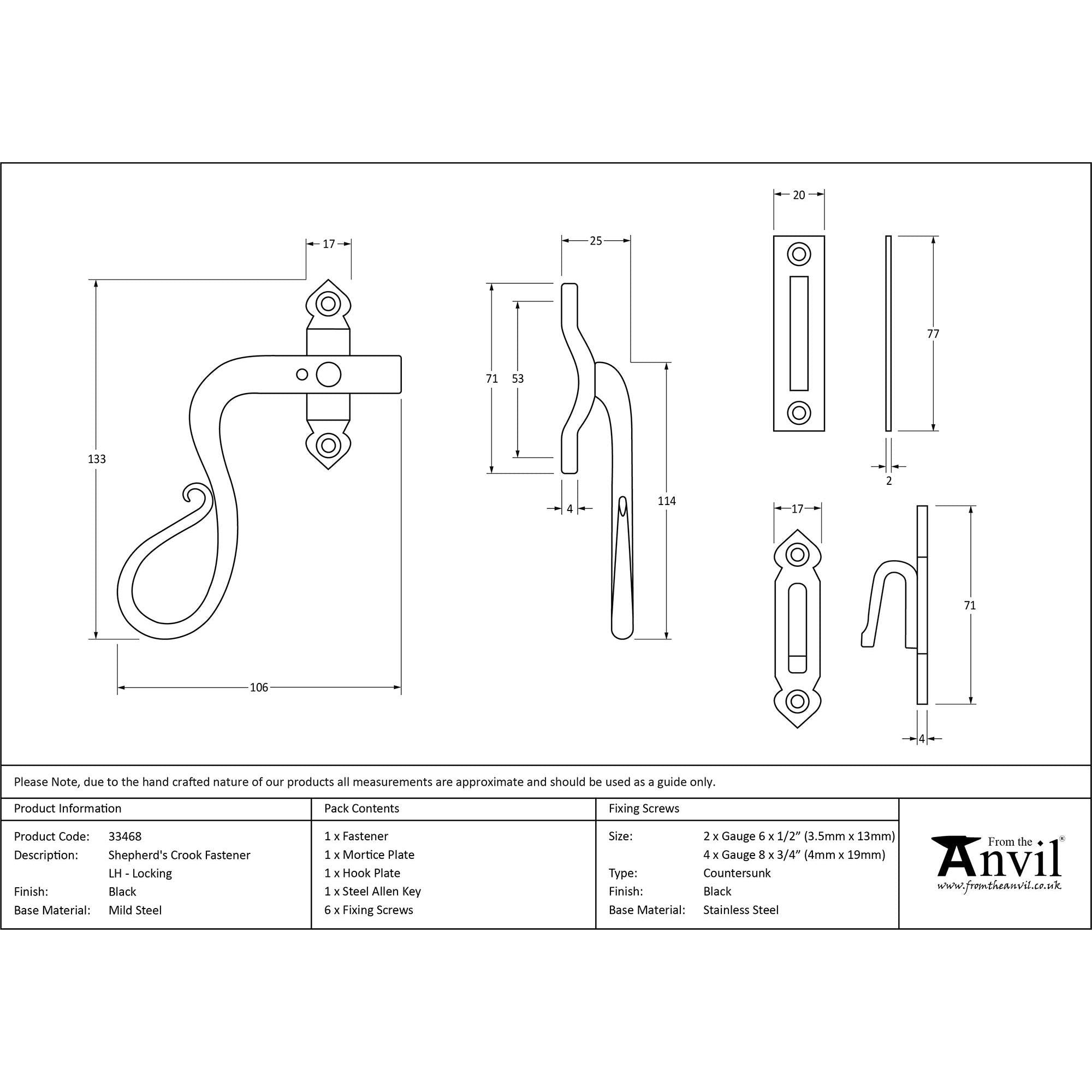 Black Locking Shepherd's Crook Fastener - LH | From The Anvil - Locking Fasteners - From The Anvil - Yester Home