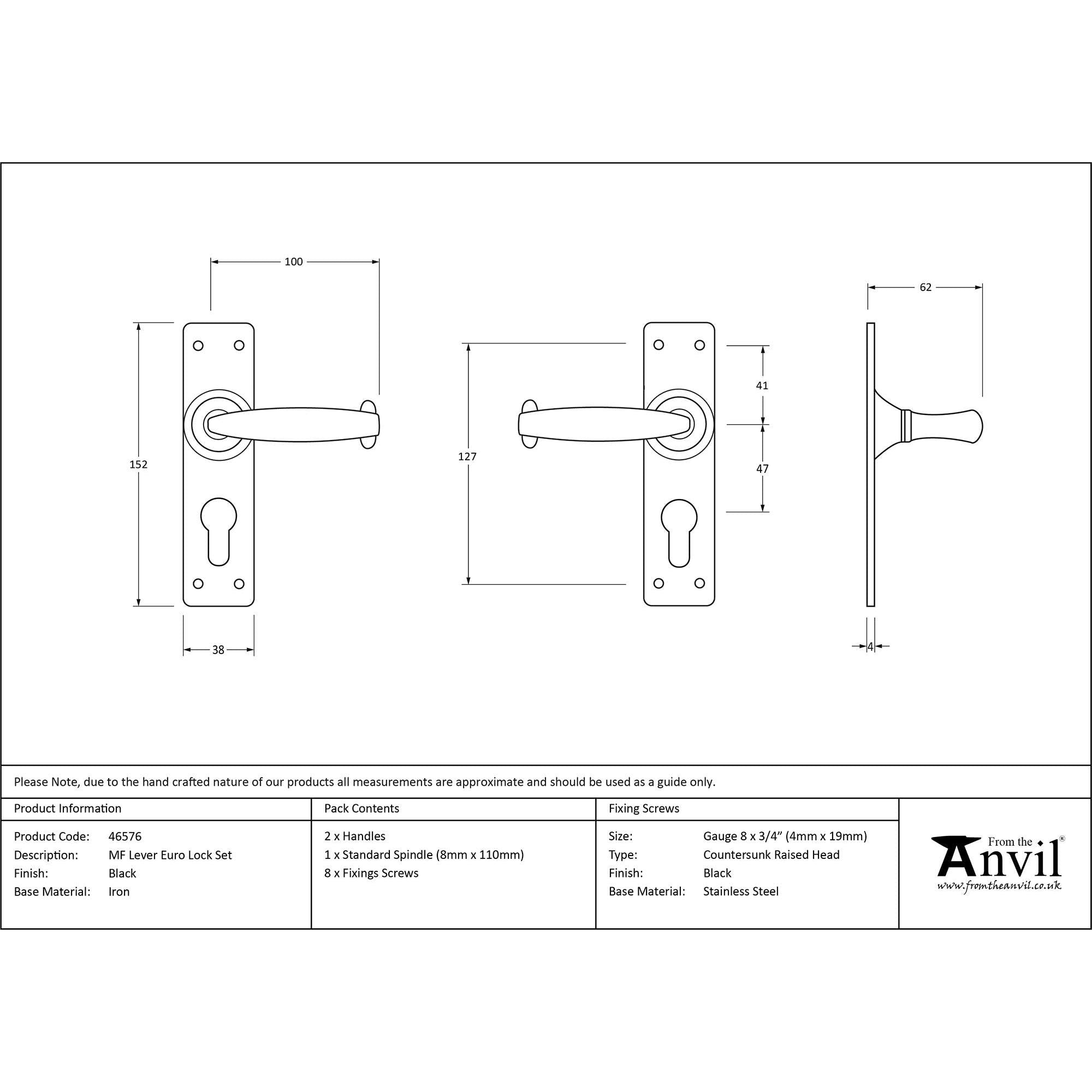 Black MF Lever Euro Lock Set | From The Anvil - Lever Euro - From The Anvil - Yester Home