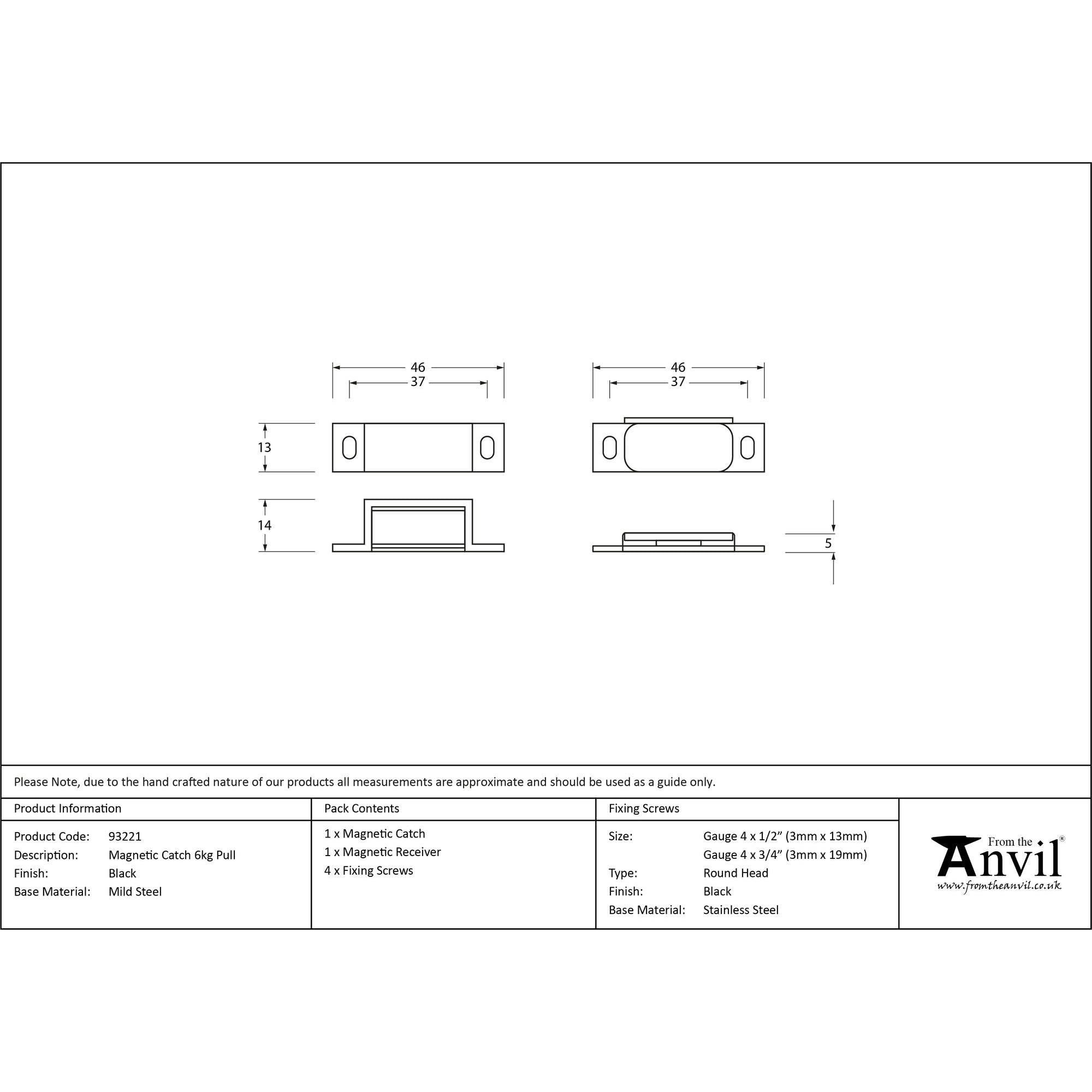 Black Magnetic Catch 6kg Pull | From The Anvil-Magnetic Catch-Yester Home