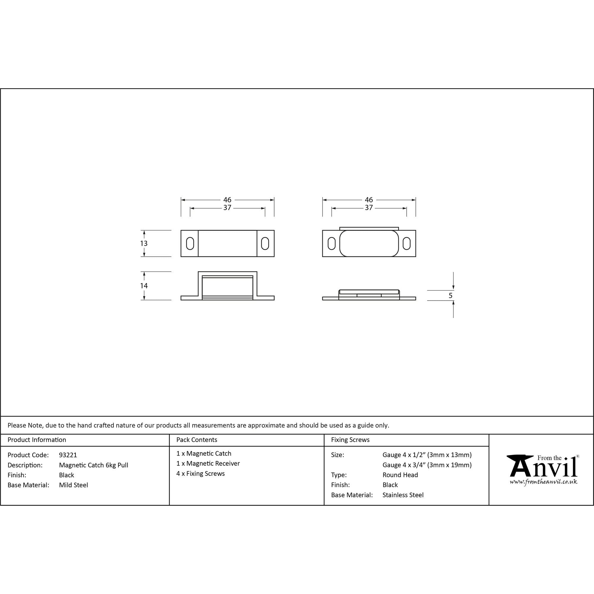 Black Magnetic Catch 6kg Pull | From The Anvil - Magnetic Catch - From The Anvil - Yester Home