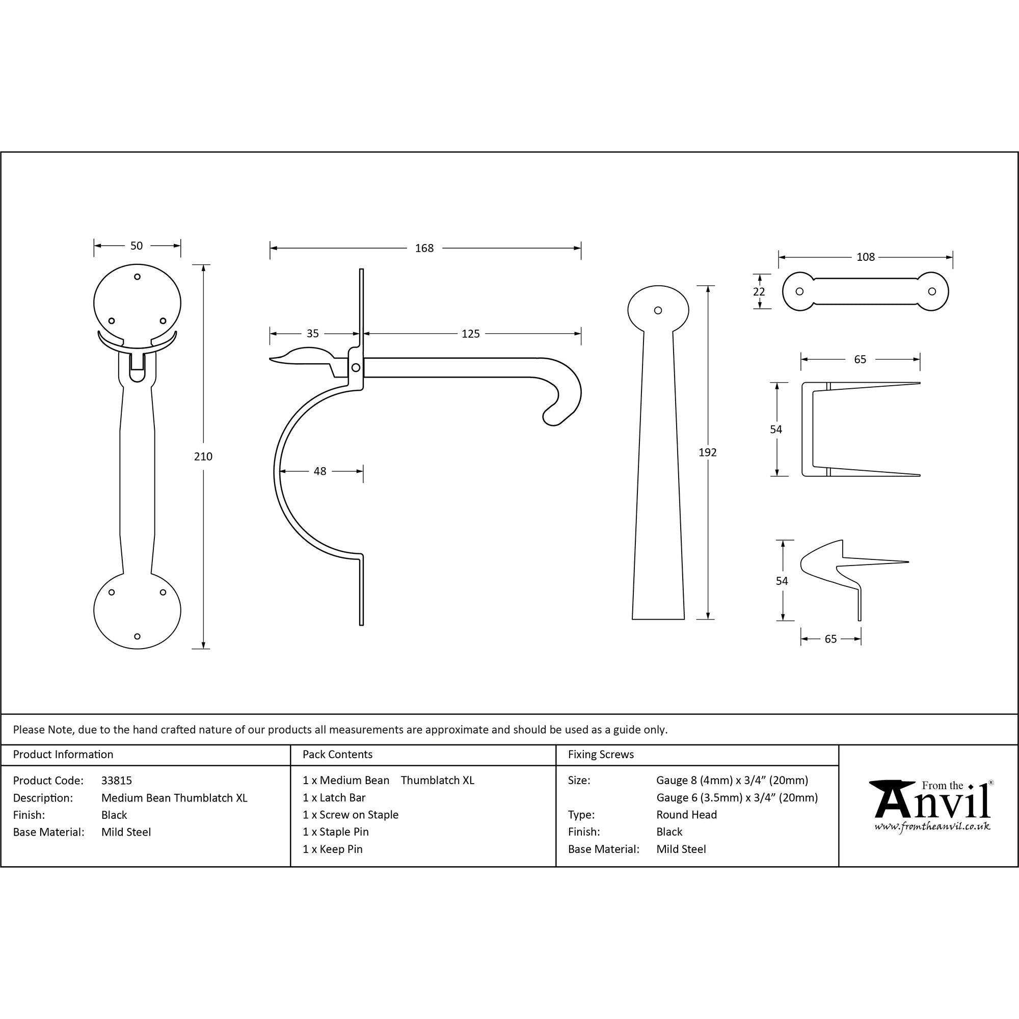 Black Medium Bean Thumblatch - XL | From The Anvil - Thumblatches - From The Anvil - Yester Home