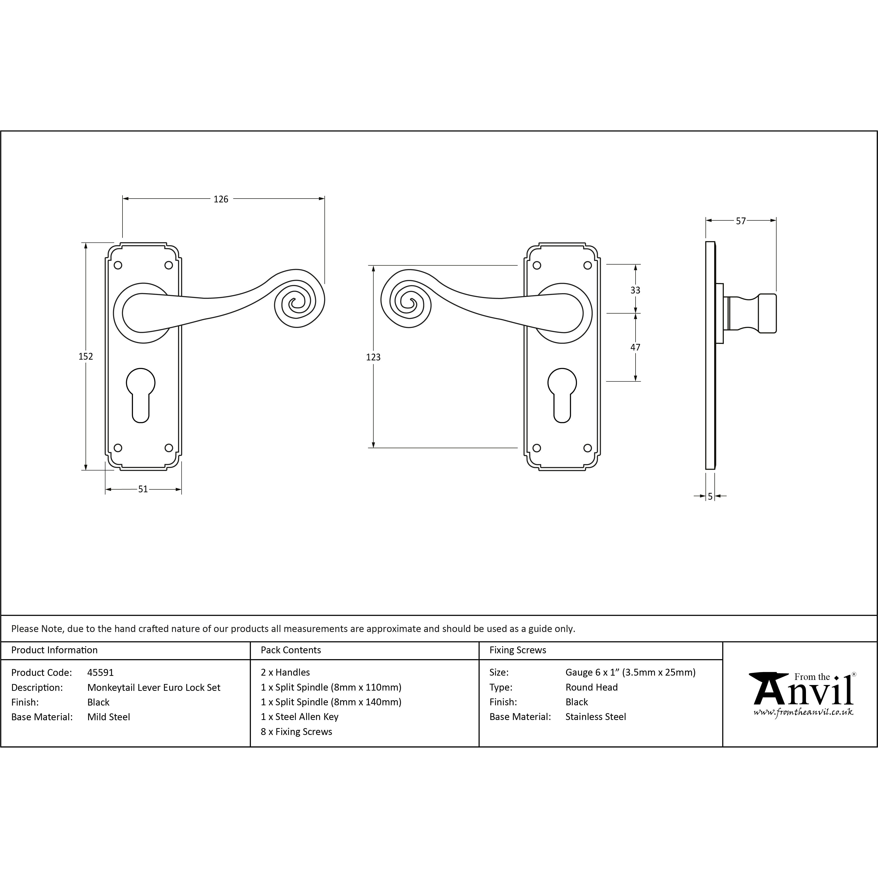 Black Monkeytail Lever Euro Lock Set | From The Anvil-Lever Euro-Yester Home
