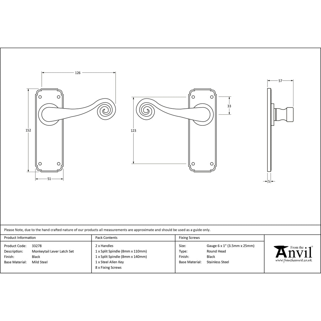 Black Monkeytail Lever Latch Set | From The Anvil-Lever Latch-Yester Home