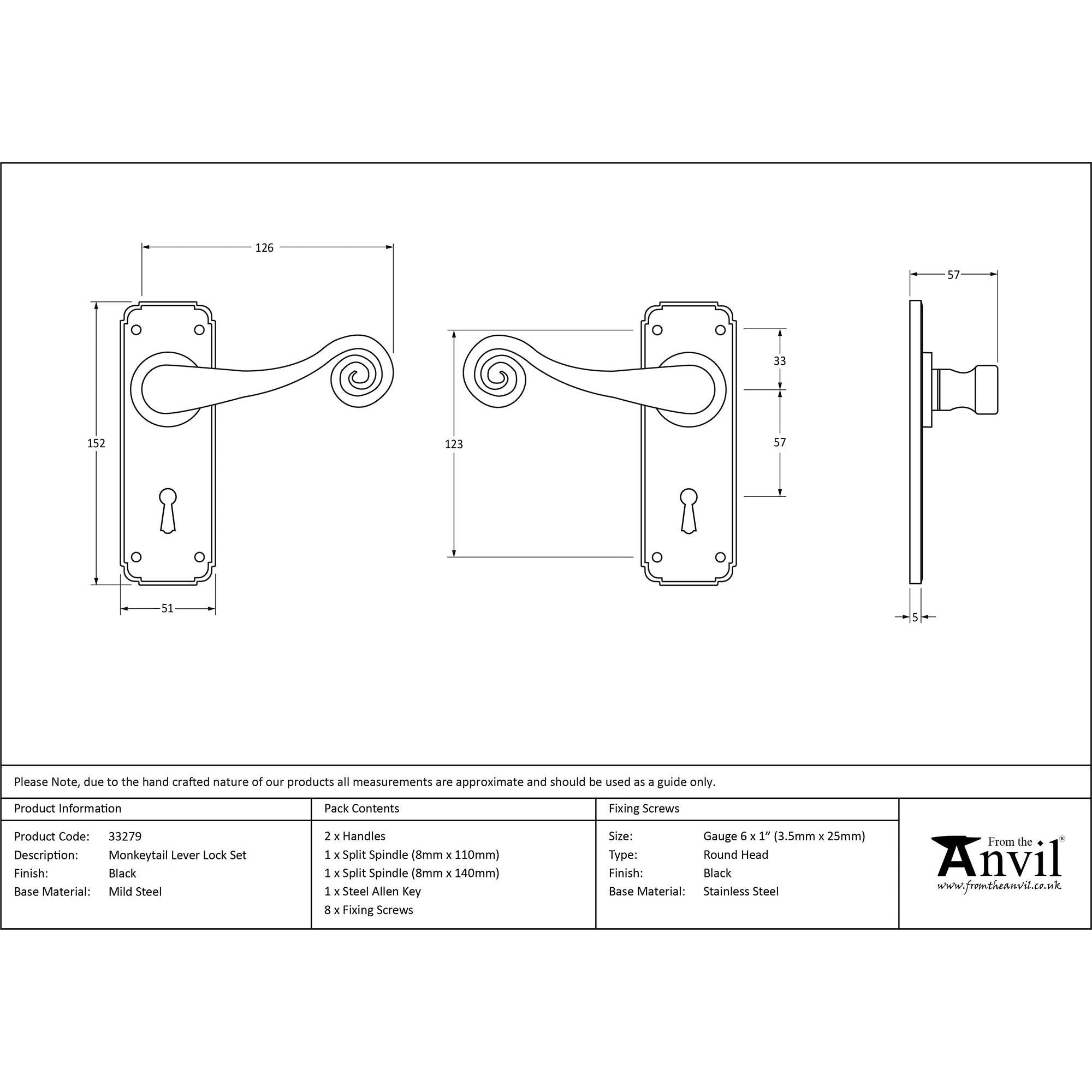 Black Monkeytail Lever Lock Set | From The Anvil - Lever Lock - From The Anvil - Yester Home