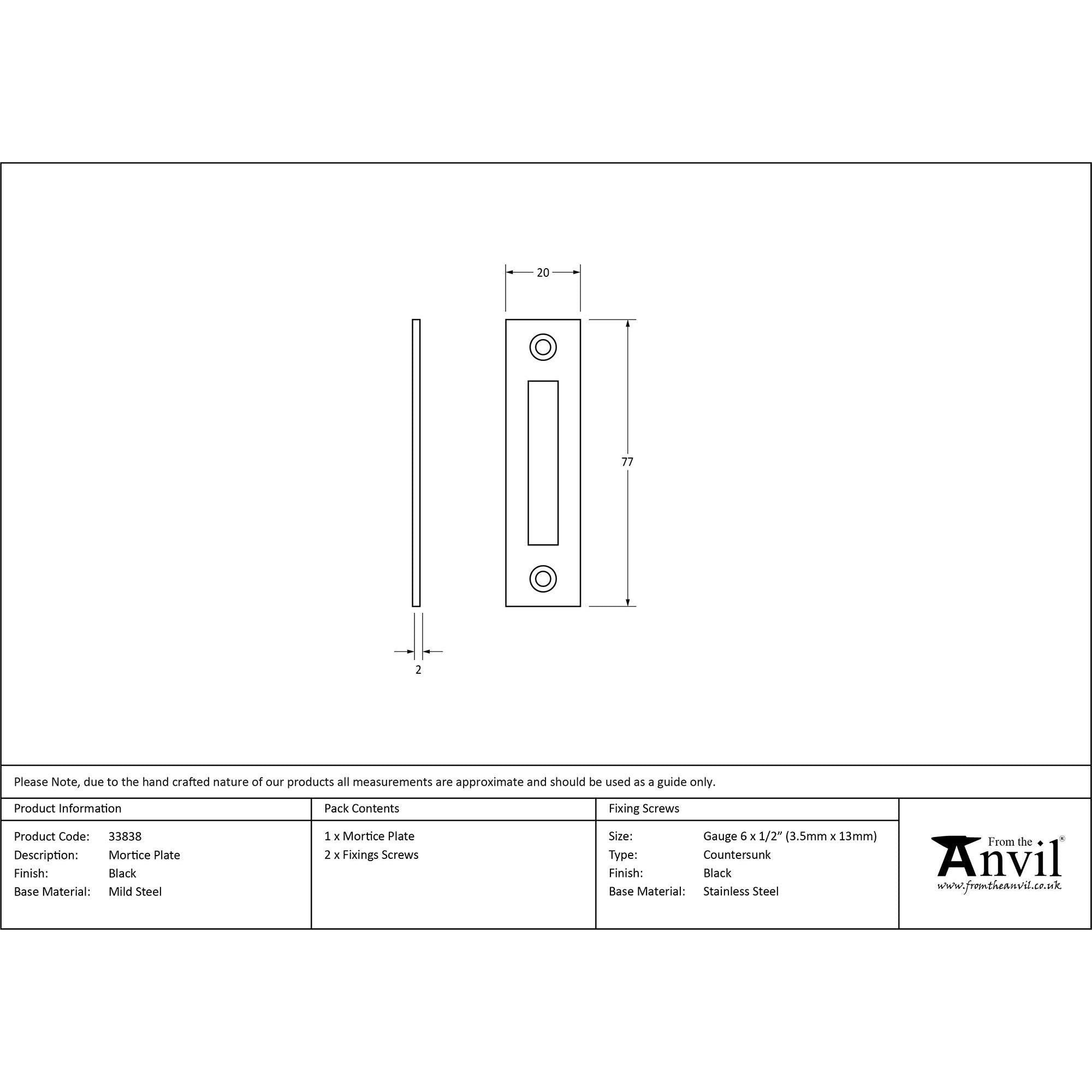 Black Mortice Plate | From The Anvil - Mortice Plate - From The Anvil - Yester Home