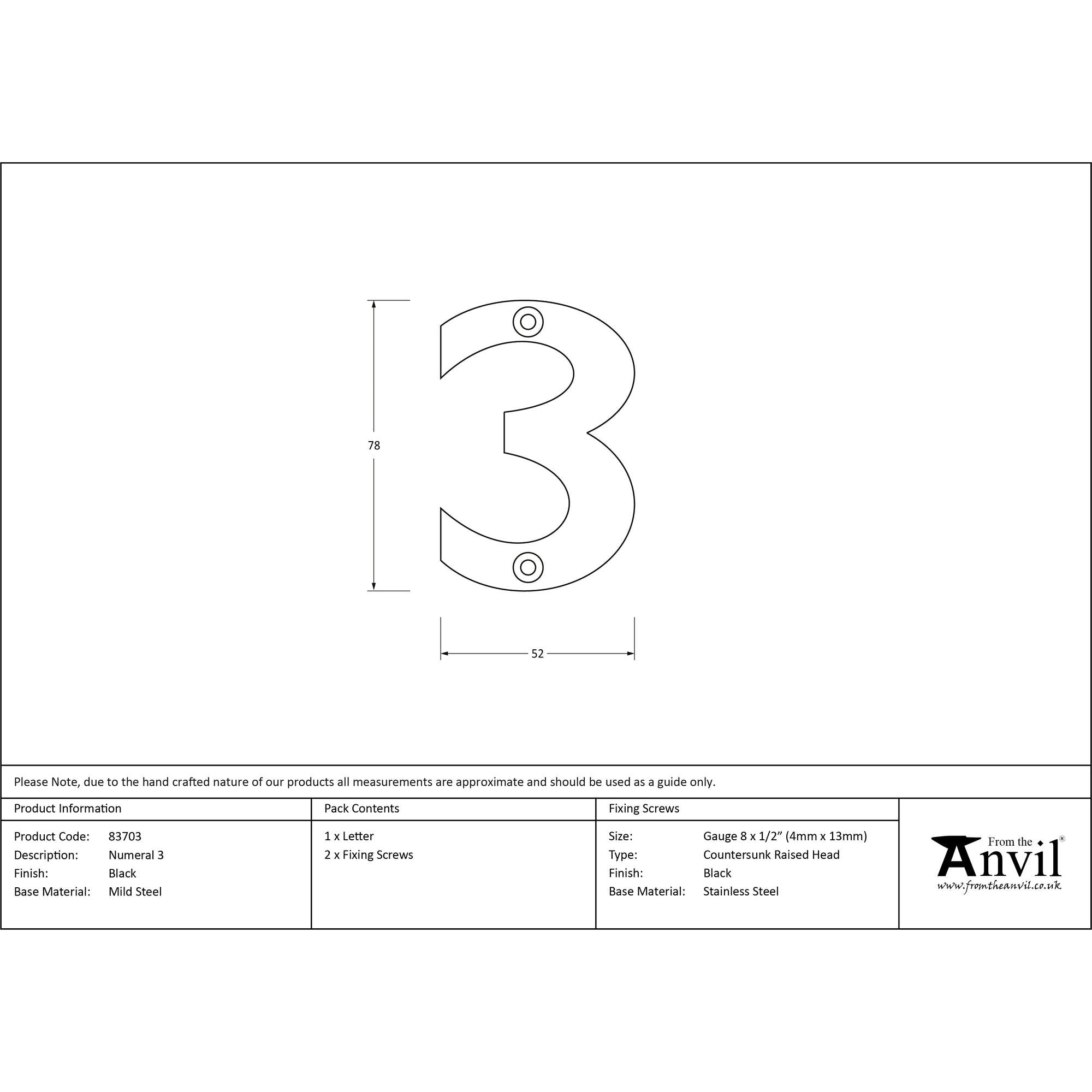 Black Numeral 3 | From The Anvil - Numerals - From The Anvil - Yester Home