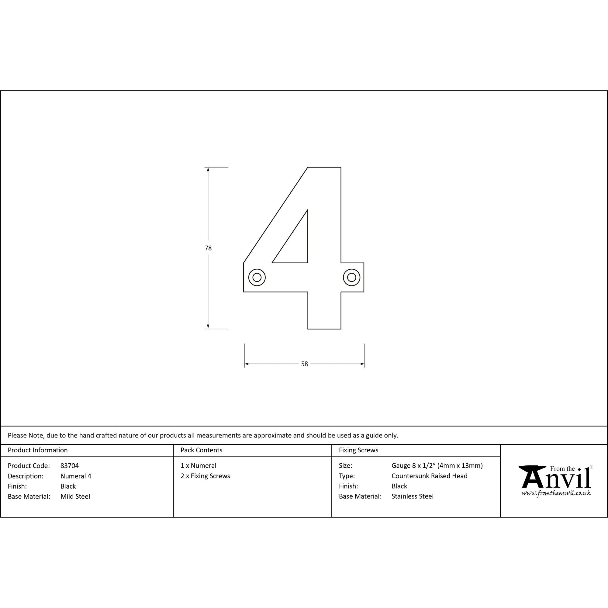 Black Numeral 4 | From The Anvil - Numerals - From The Anvil - Yester Home