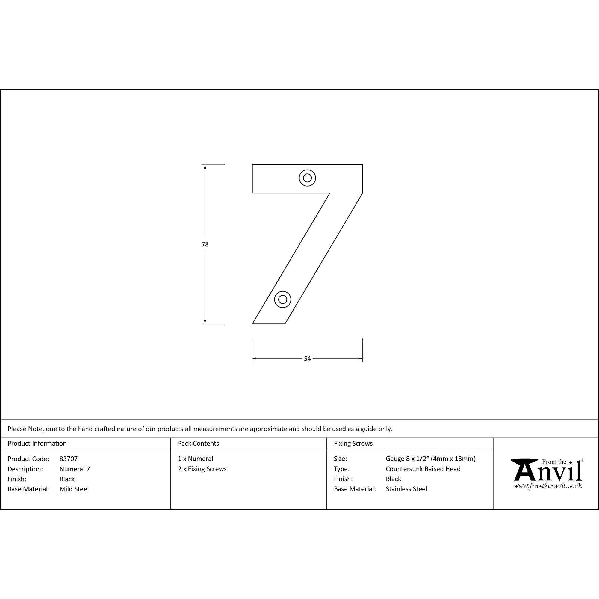 Black Numeral 7 | From The Anvil - Numerals - From The Anvil - Yester Home