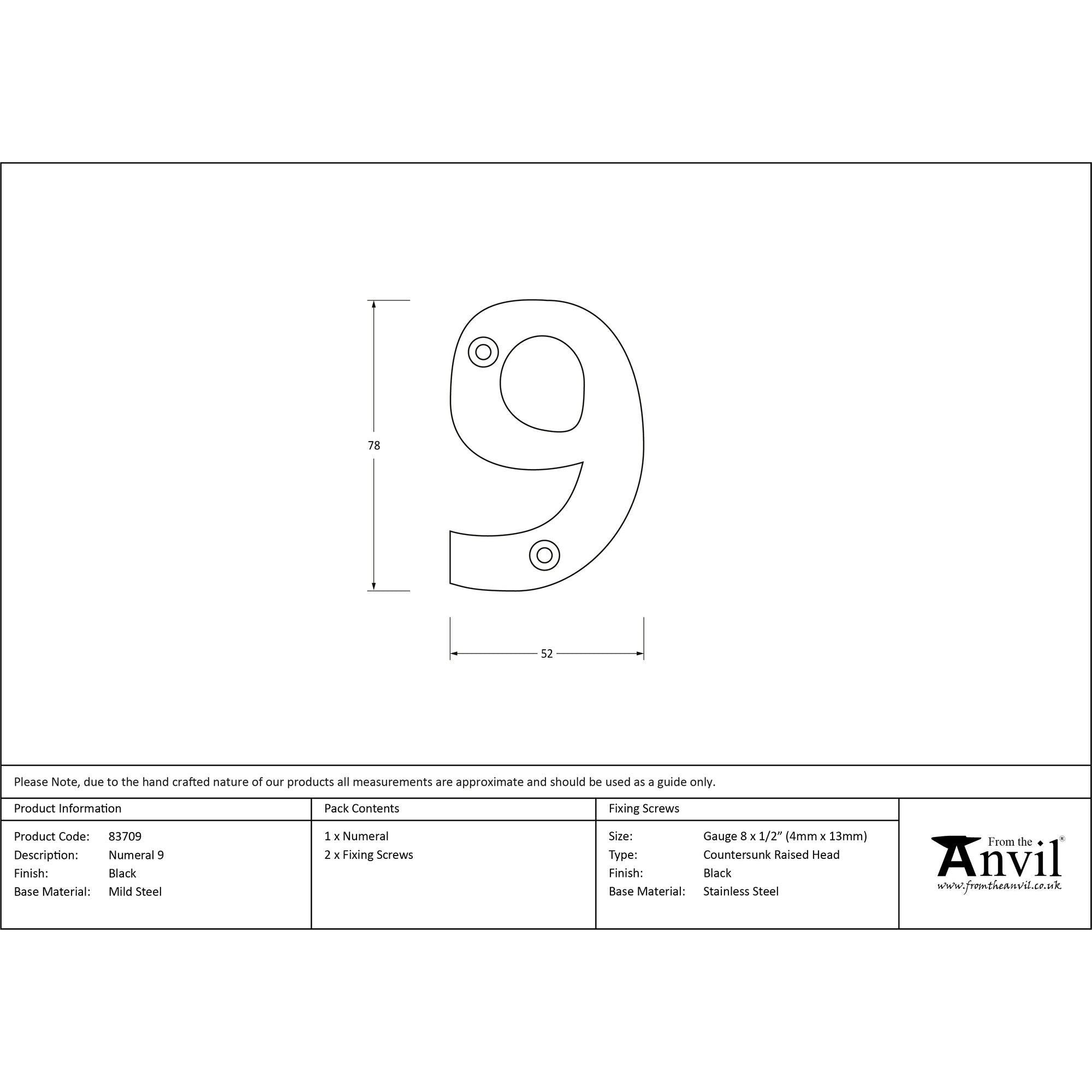Black Numeral 9 | From The Anvil - Numerals - From The Anvil - Yester Home