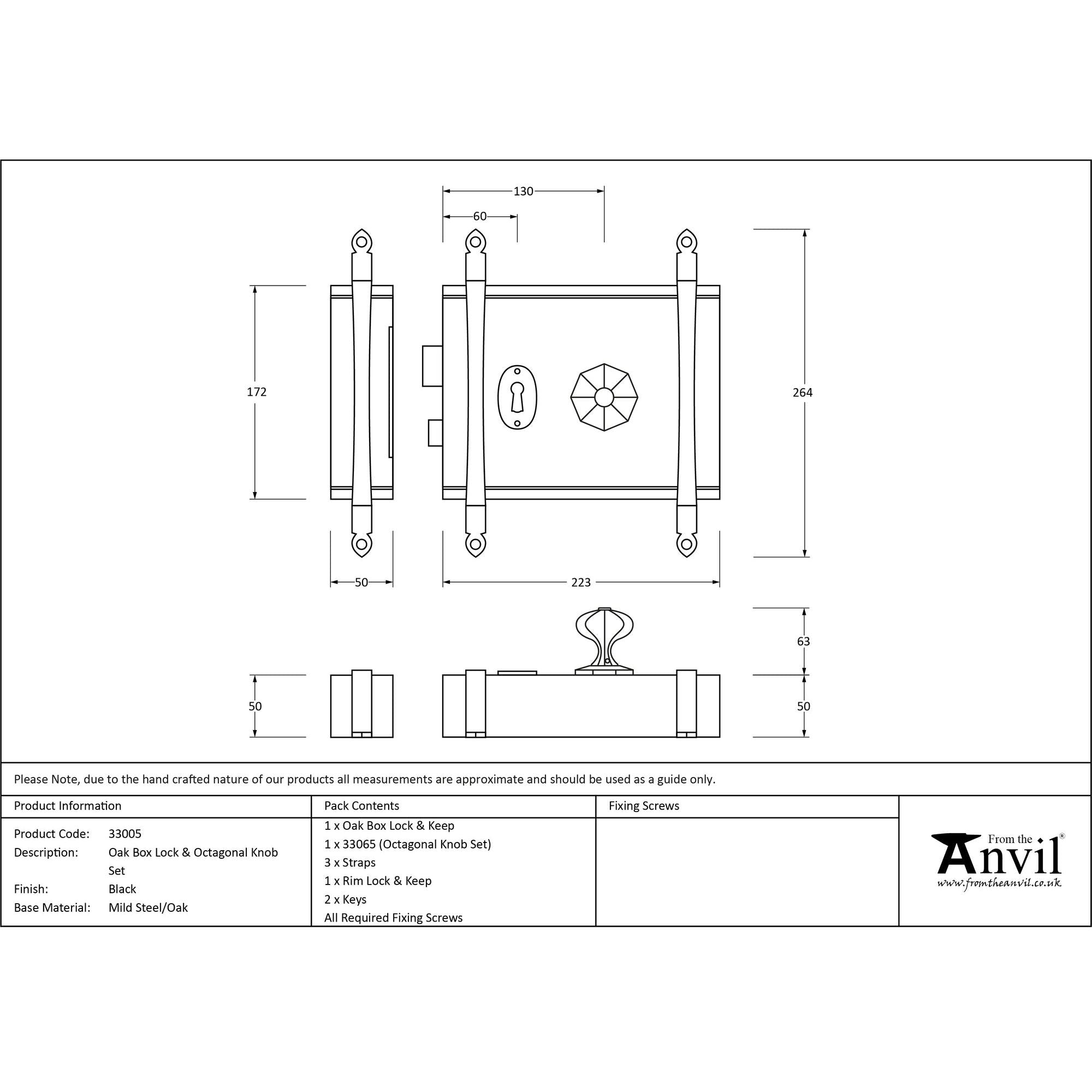 Black Oak Box Lock & Octagonal Knob Set | From The Anvil - Rim Locks & Latches - From The Anvil - Yester Home