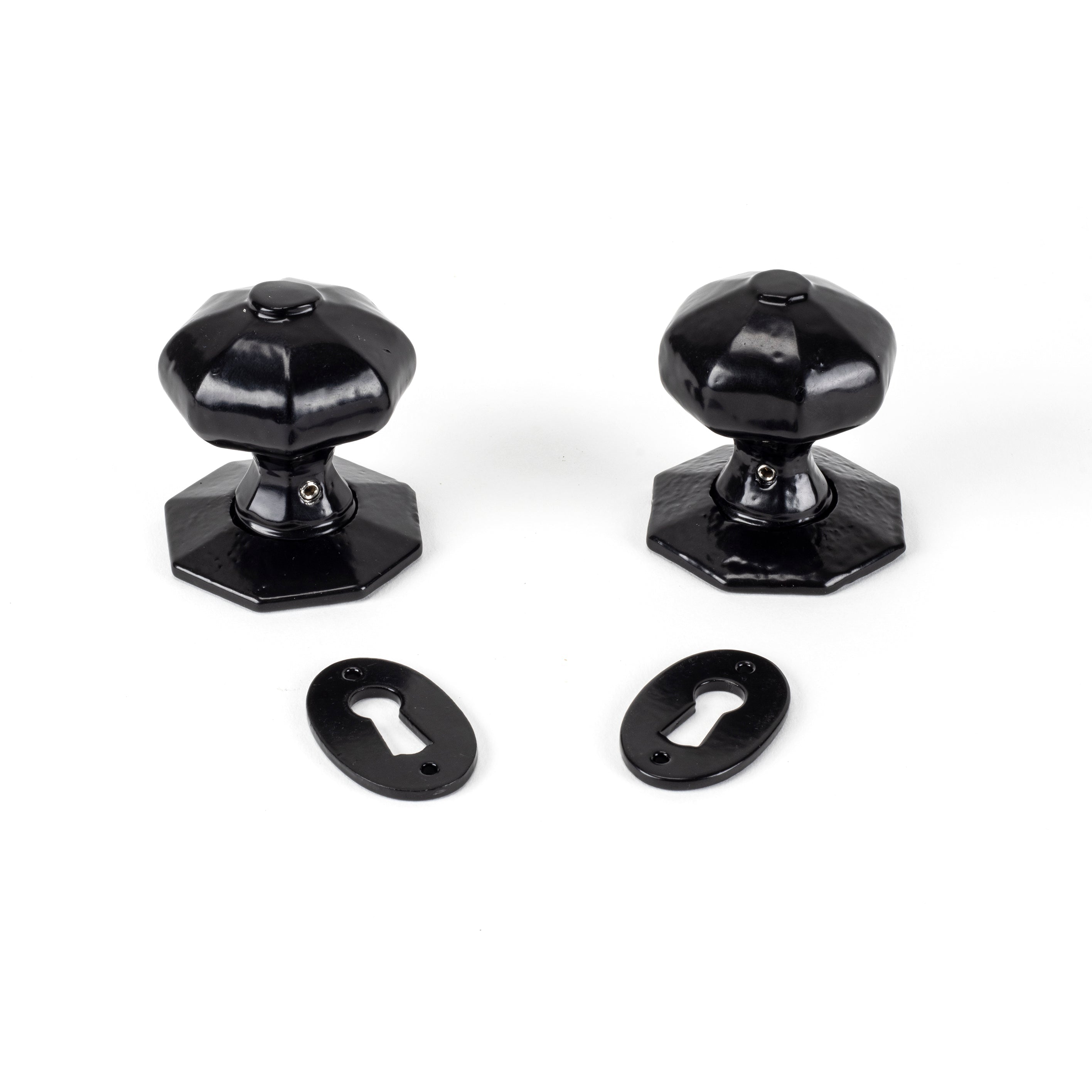 Black Oak Box Lock & Octagonal Knob Set | From The Anvil-Rim Locks & Latches-Yester Home