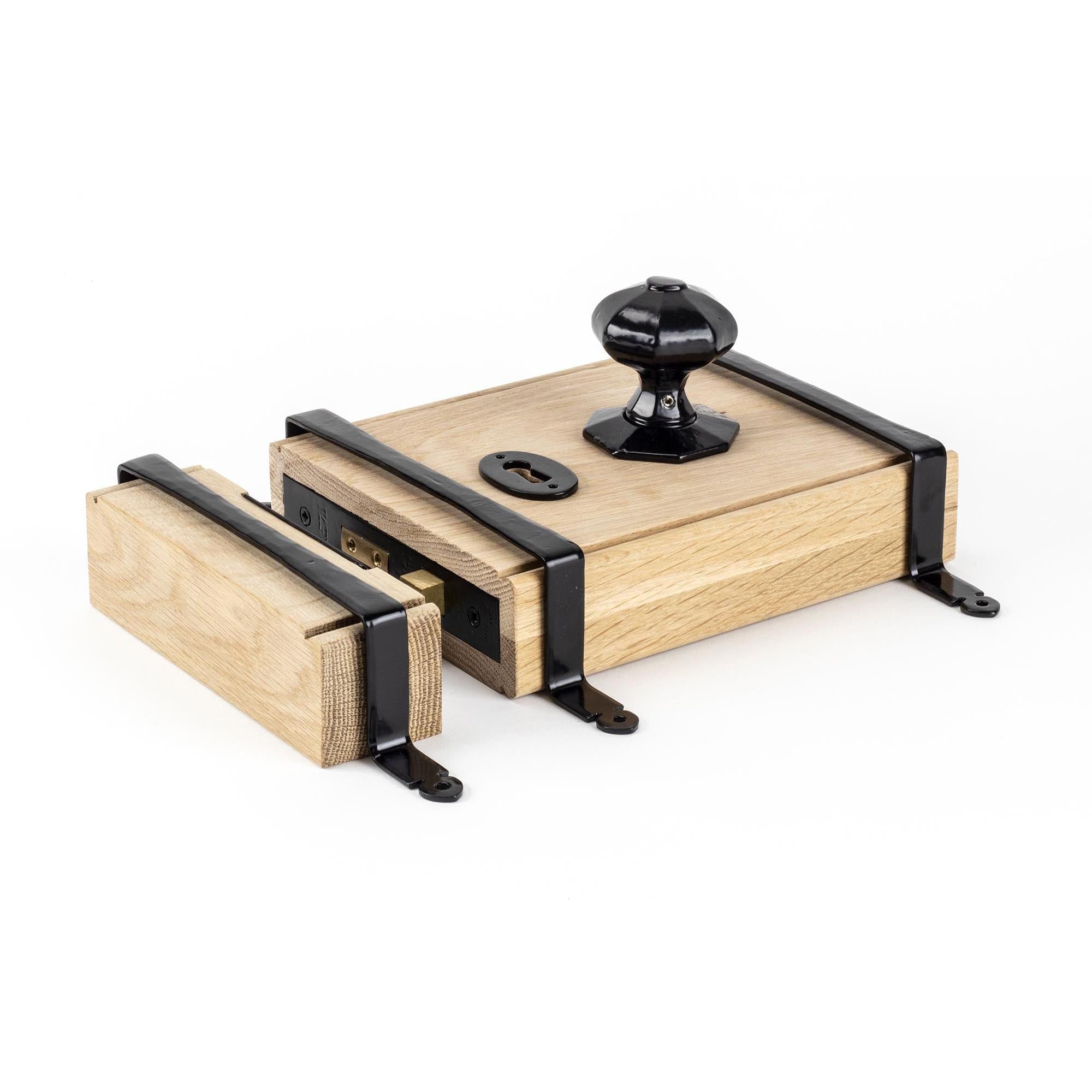 Black Oak Box Lock & Octagonal Knob Set | From The Anvil - Rim Locks & Latches - From The Anvil - Yester Home