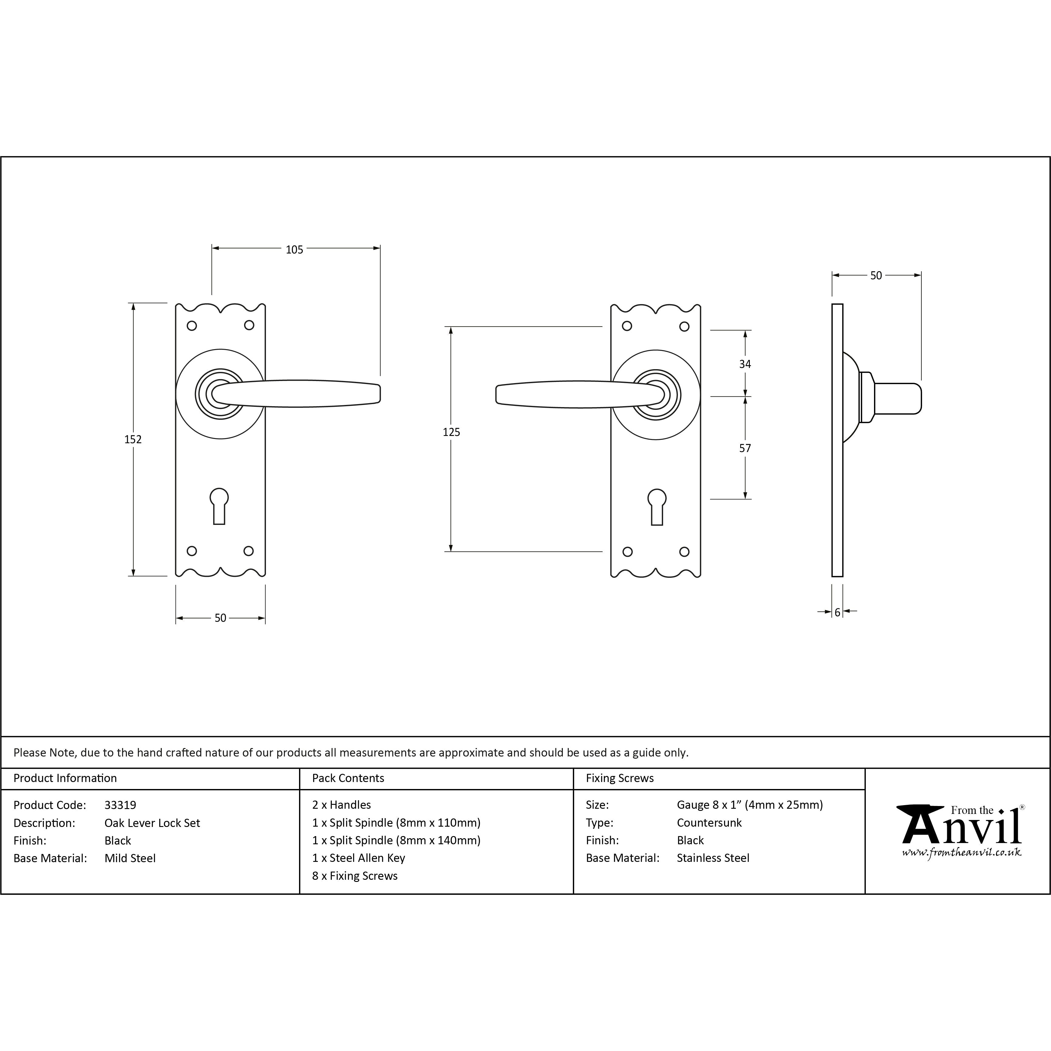 Black Oak Lever Lock Set | From The Anvil-Lever Lock-Yester Home