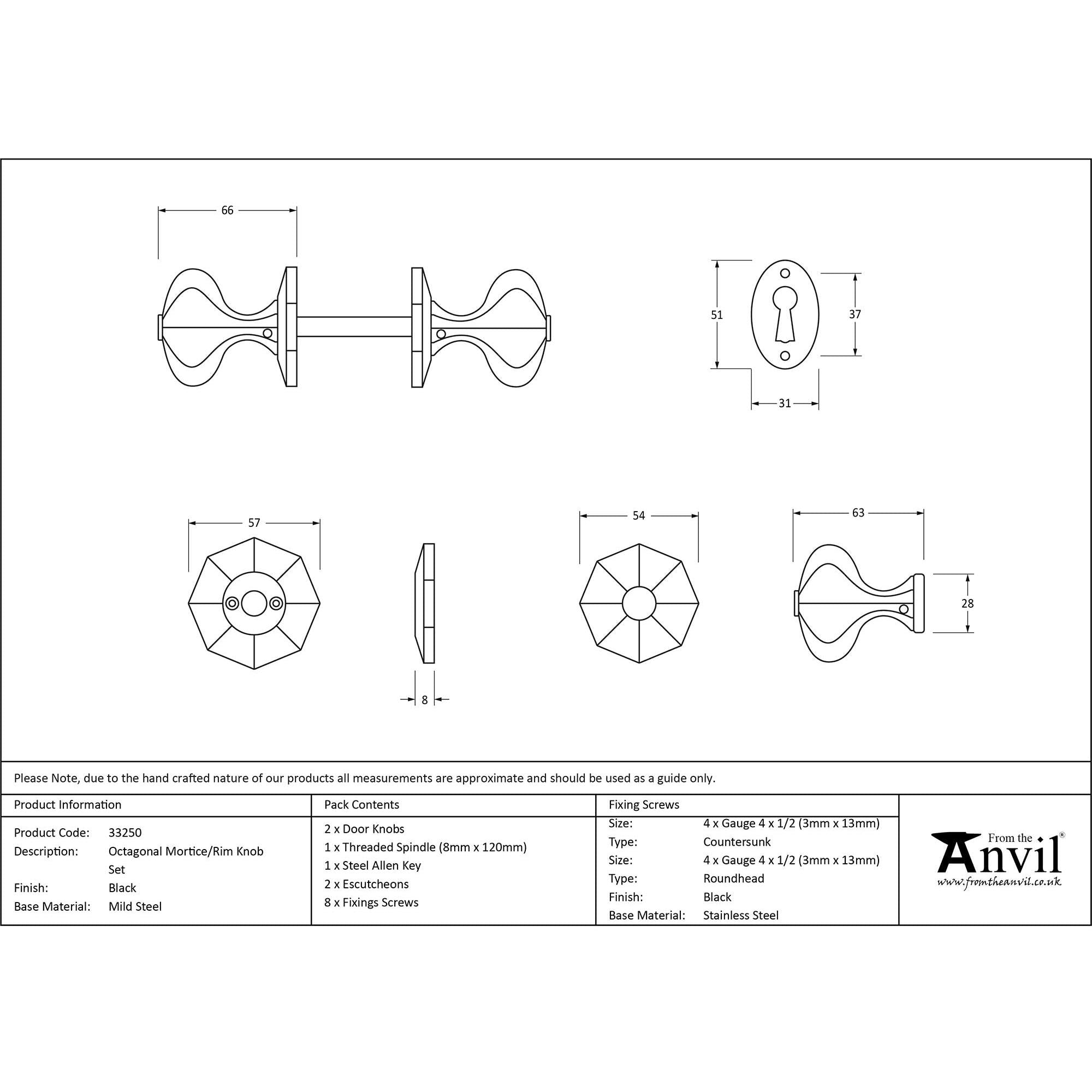 Black Octagonal Mortice/Rim Knob Set | From The Anvil - Mortice Knobs - From The Anvil - Yester Home