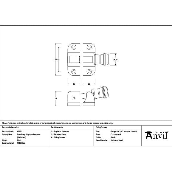 Black Prestbury Brighton Fastener (Radiused) - Brighton Fasteners - From The Anvil - Yester Home