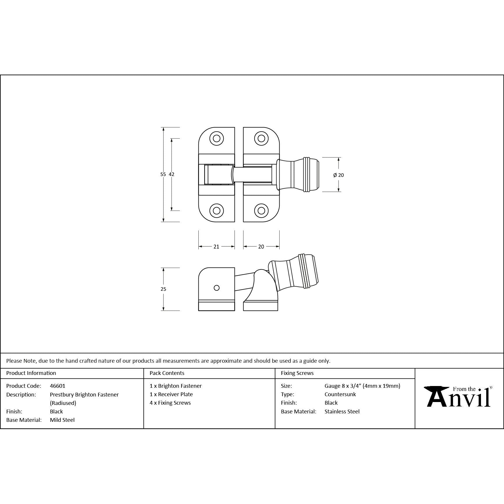 Black Prestbury Brighton Fastener (Radiused) - Brighton Fasteners - From The Anvil - Yester Home