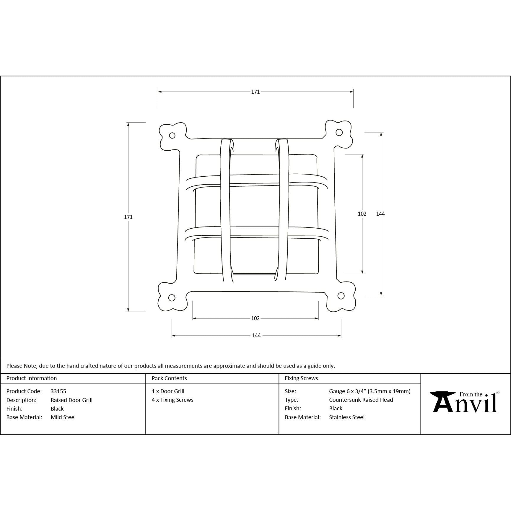Black Raised Door Grill | From The Anvil - Security - From The Anvil - Yester Home