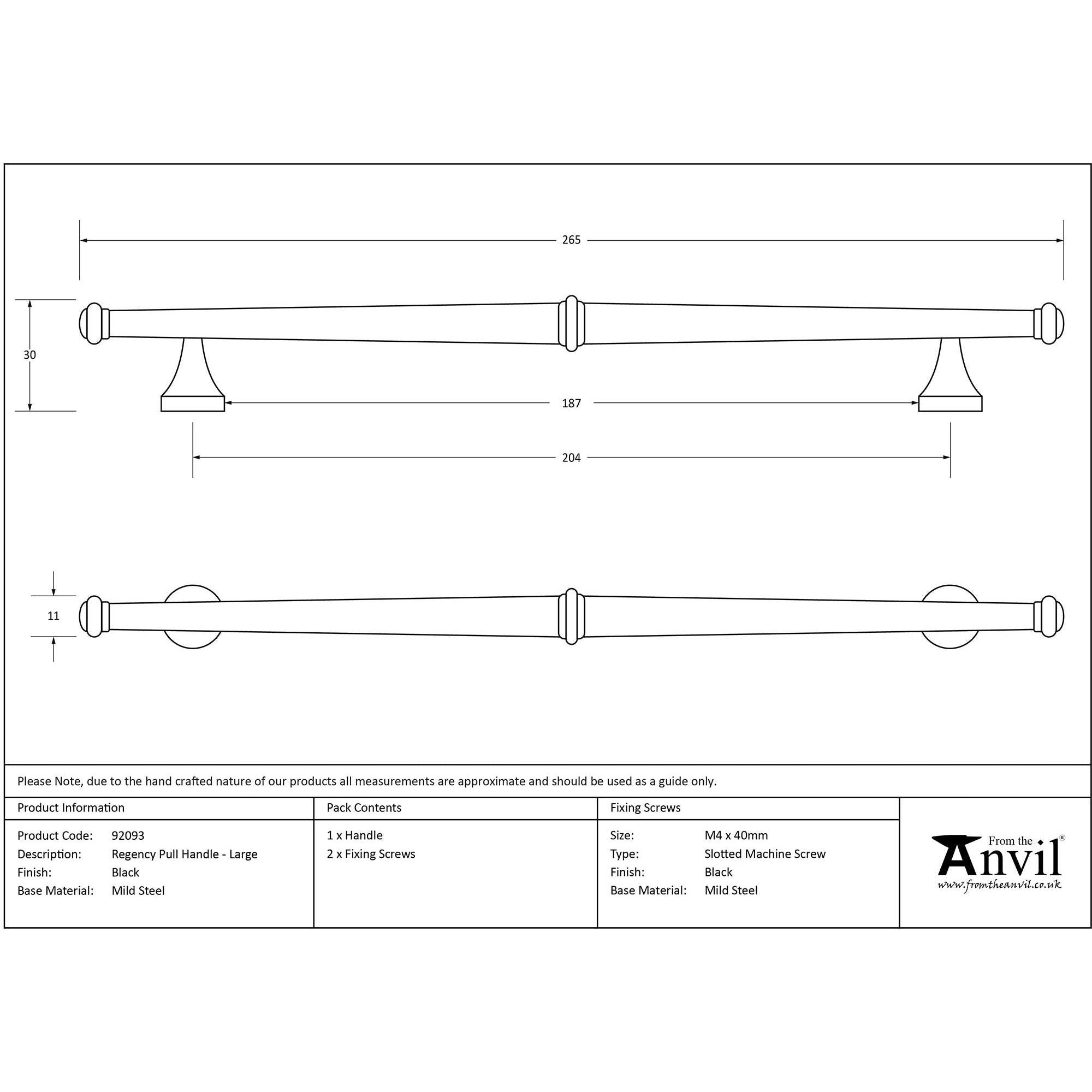 Black Regency Pull Handle - Large | From The Anvil - Pull Handles - From The Anvil - Yester Home