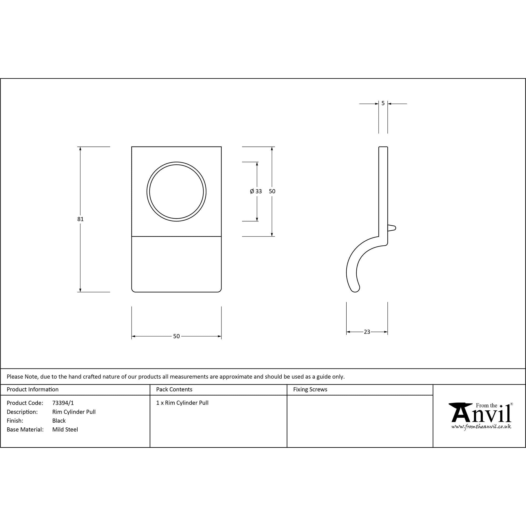 Black Rim Cylinder Pull | From The Anvil - Rim Cylinder Pulls - From The Anvil - Yester Home