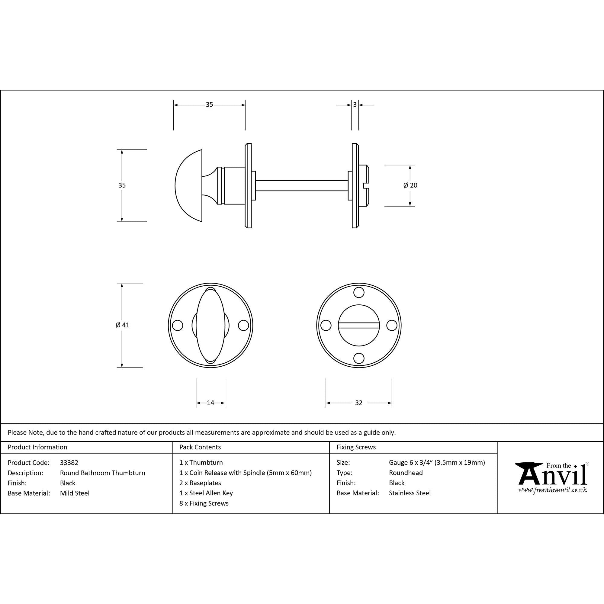Black Round Bathroom Thumbturn | From The Anvil - Thumbturns - From The Anvil - Yester Home