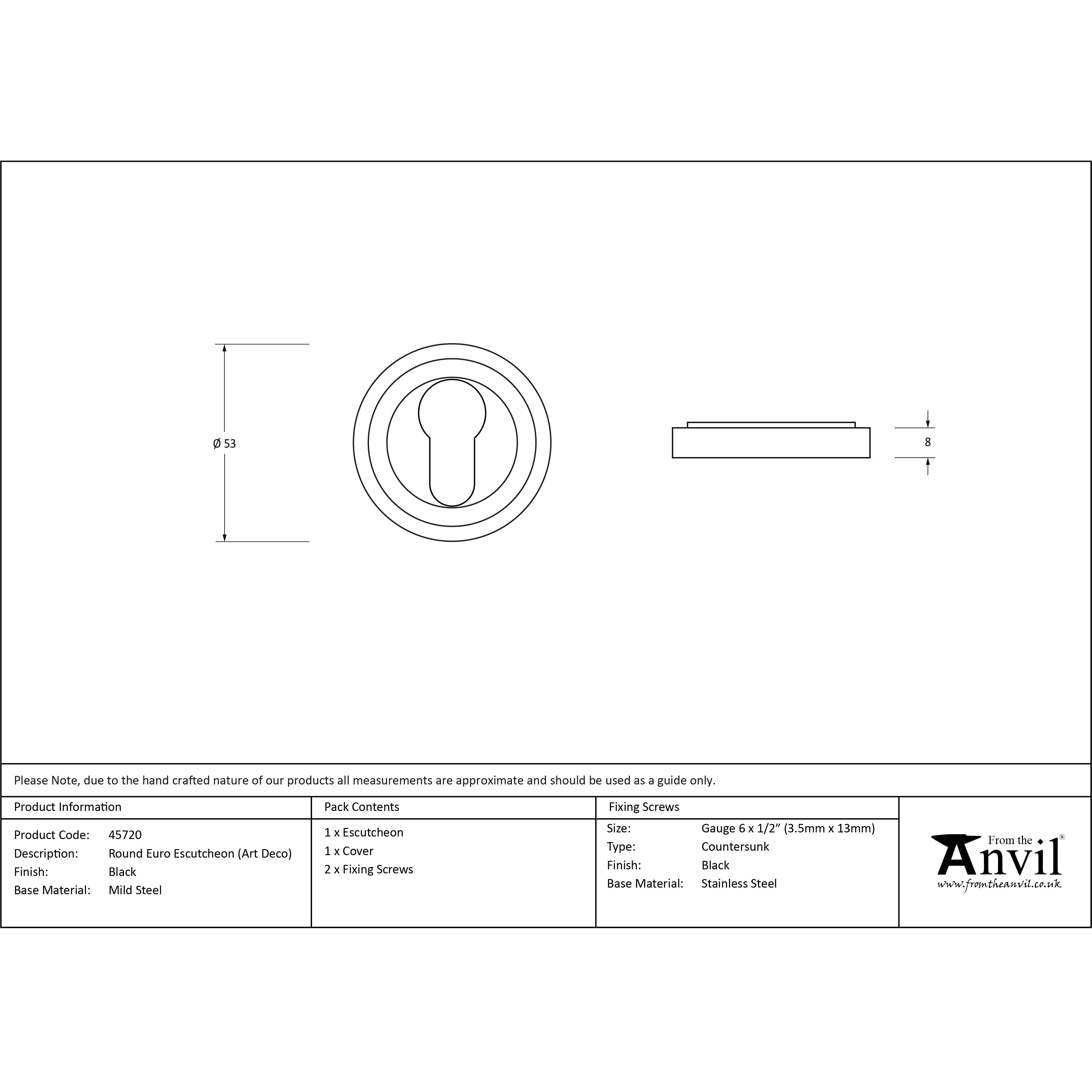 Black Round Euro Escutcheon (Art Deco) | From The Anvil-Euro Escutcheons-Yester Home