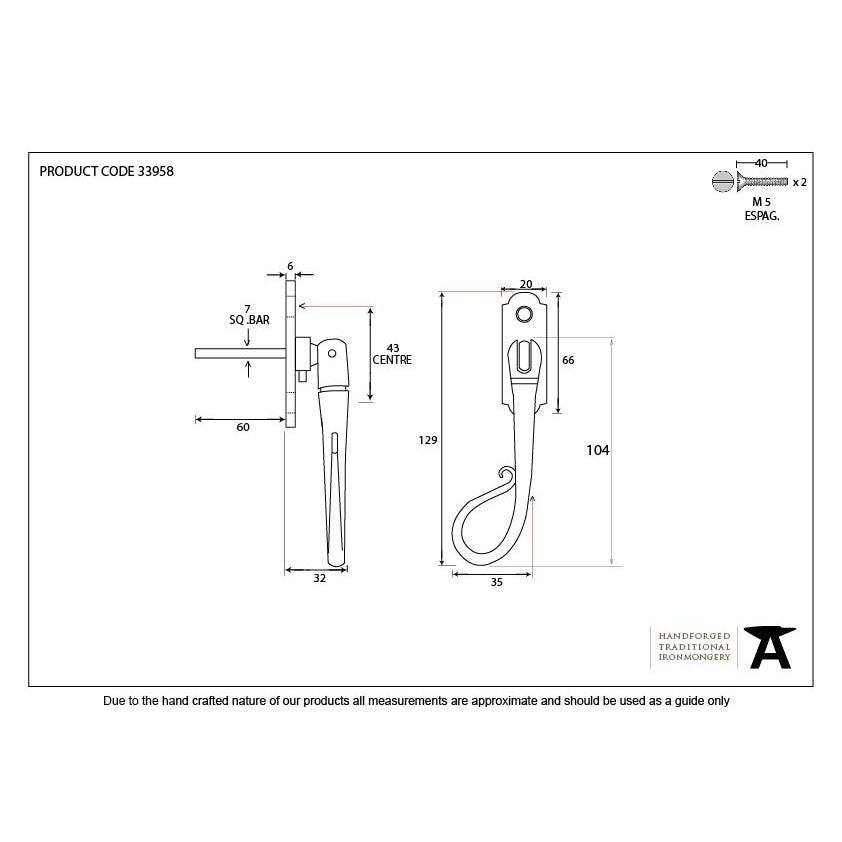Black Shepherd's Crook Espag - LH | From The Anvil-Espag. Fasteners-Yester Home