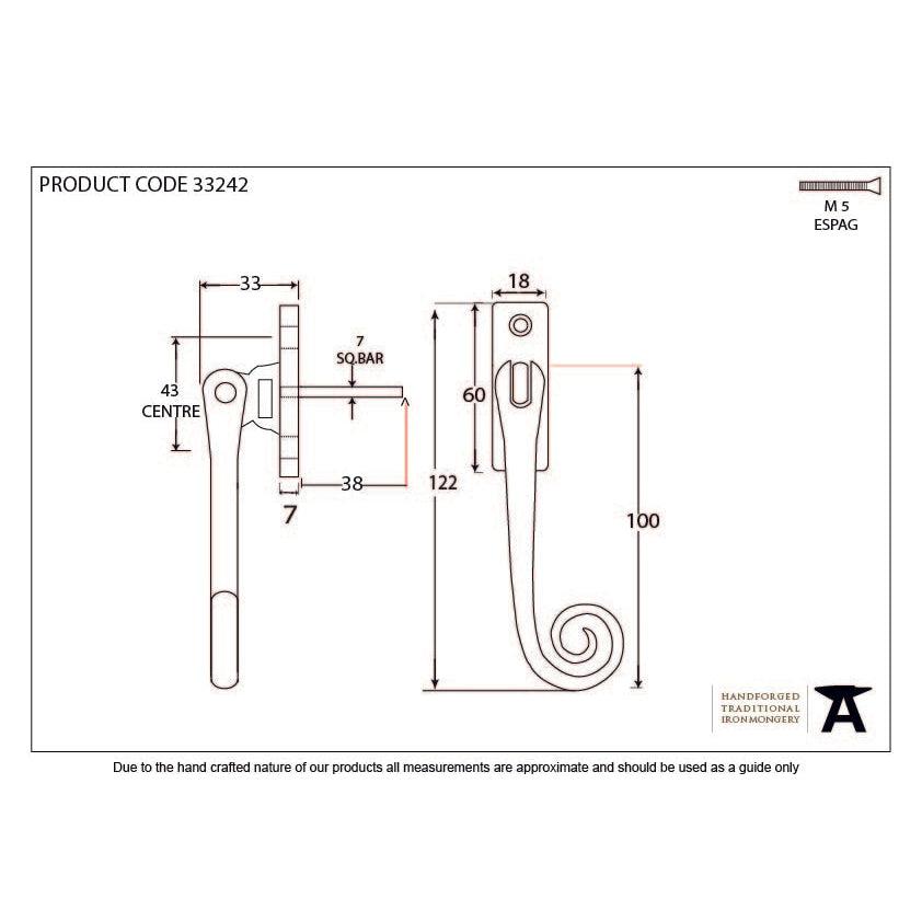 Black Slim Monkeytail Espag - RH | From The Anvil-Espag. Fasteners-Yester Home
