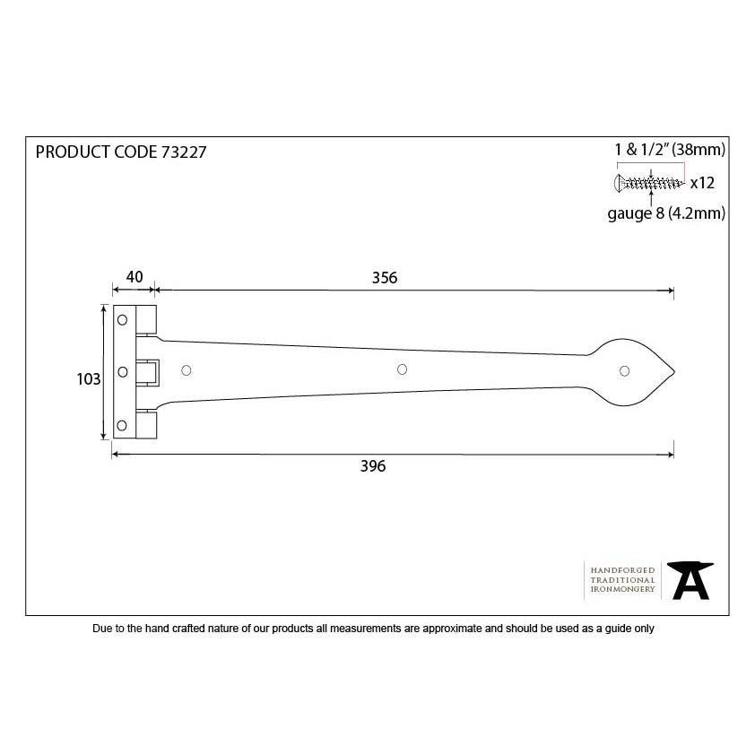 Black Smooth 16" Cast T Hinge (pair) | From The Anvil-T Hinges-Yester Home