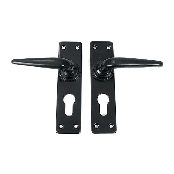 Black Smooth Lever Euro Lock Set | From The Anvil-Lever Euro-Yester Home