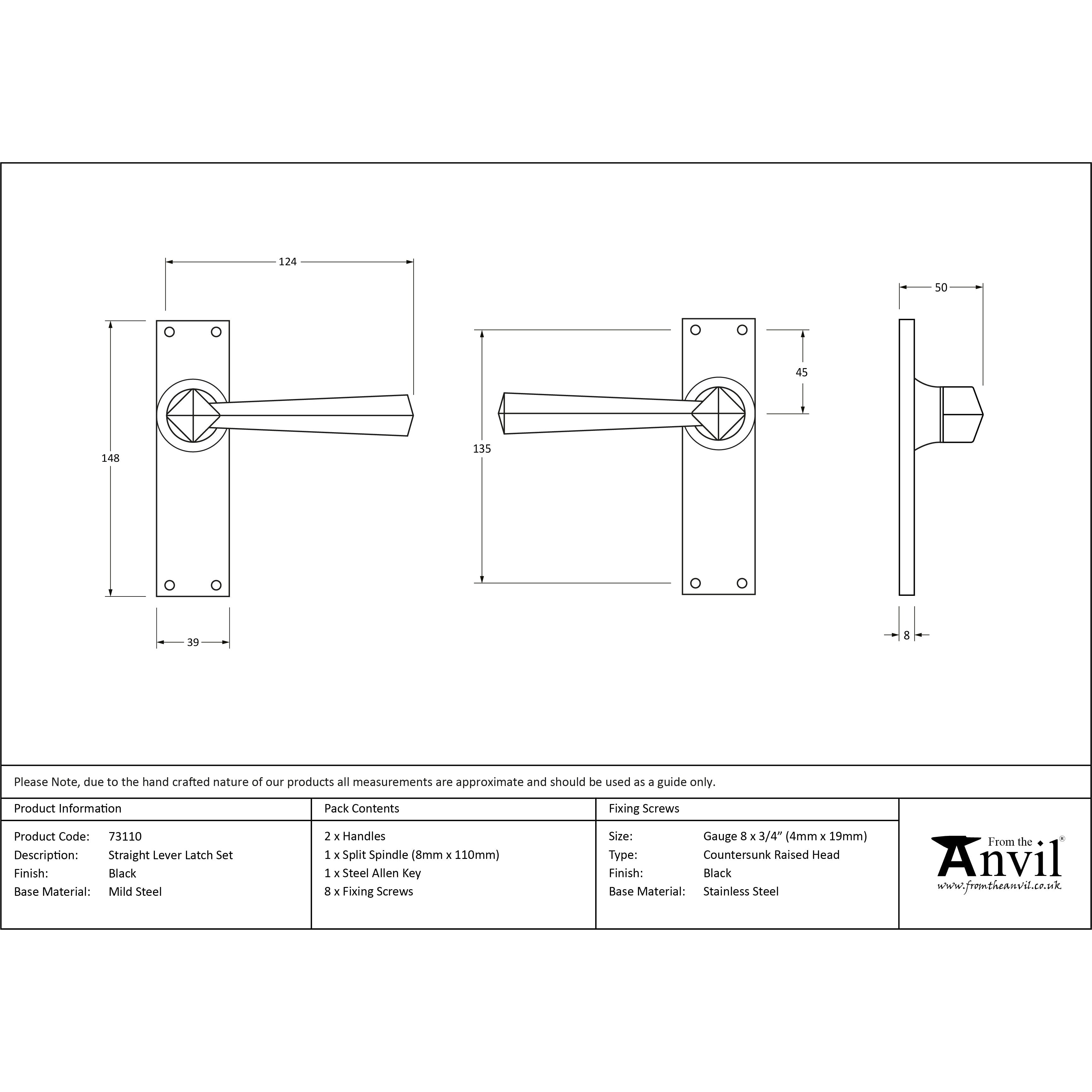 Black Straight Lever Latch Set | From The Anvil-Lever Latch-Yester Home