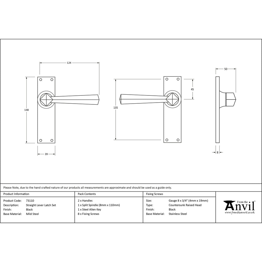 Black Straight Lever Latch Set | From The Anvil-Lever Latch-Yester Home