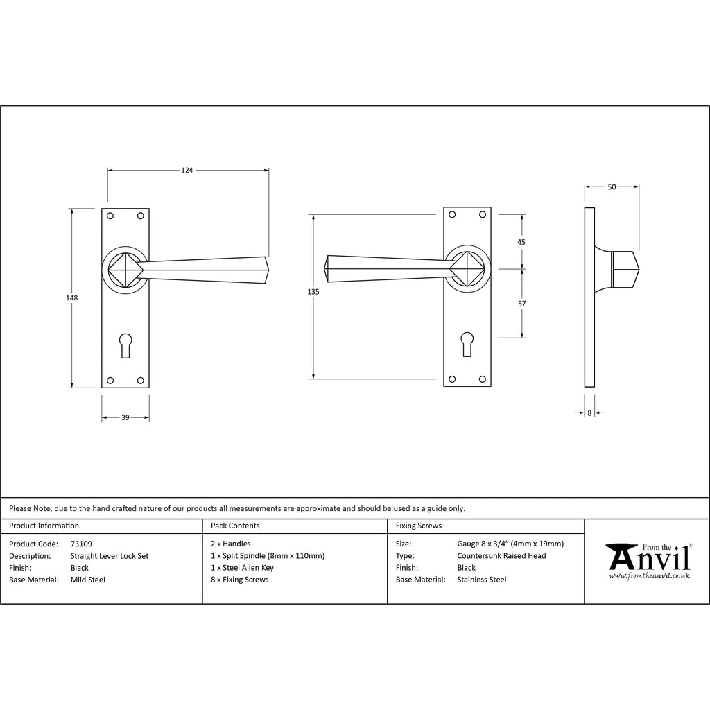 Black Straight Lever Lock Set | From The Anvil-Lever Lock-Yester Home